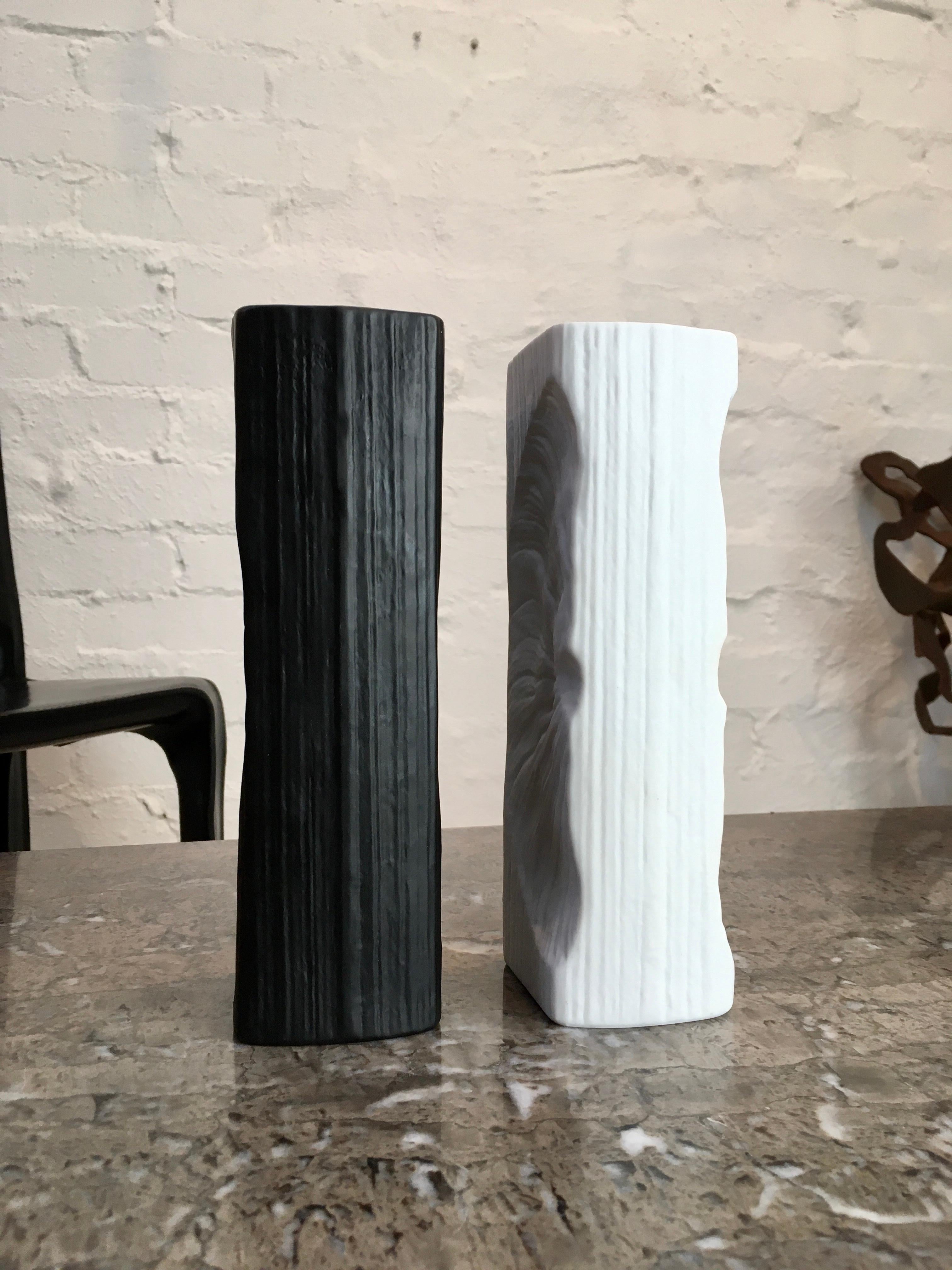 Mid-Century Modern Pair Black and White Op Art Rosenthal Studio-Linie Vases Martin Freyer
