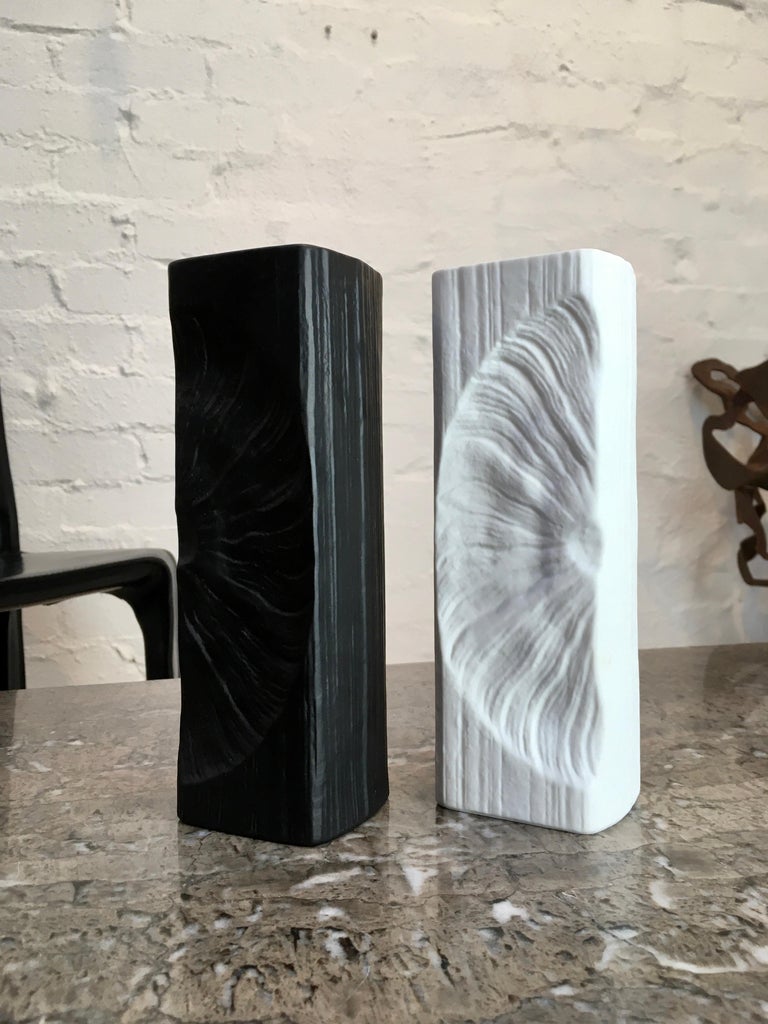 Ceramic Pair Black and White Op Art Rosenthal Studio-Linie Vases Martin Freyer For Sale