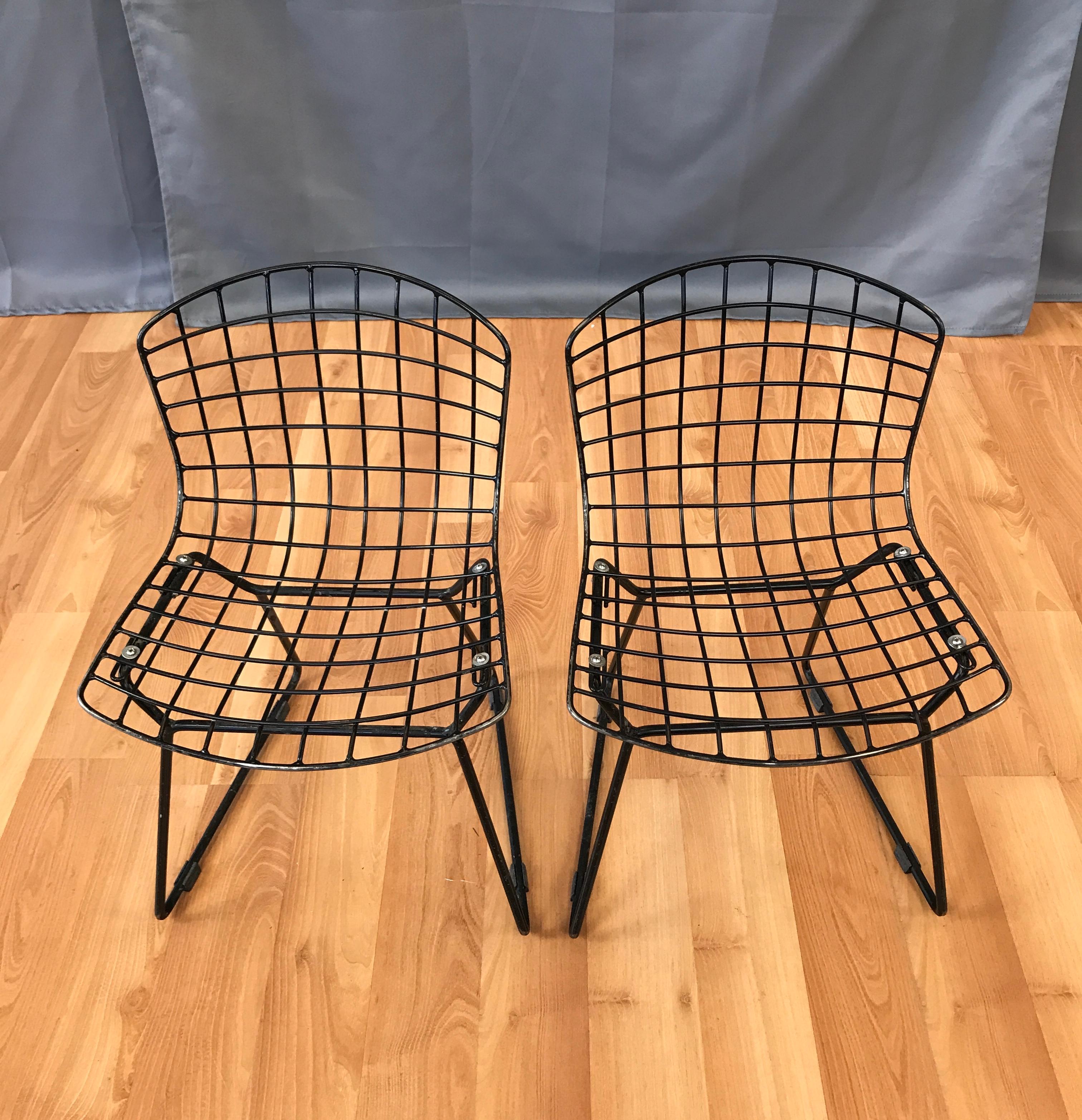 Mid-Century Modern Pair of Black Bertoia Child Size Chairs for Knoll