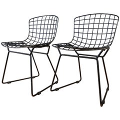 Vintage Pair of Black Bertoia Child Size Chairs for Knoll