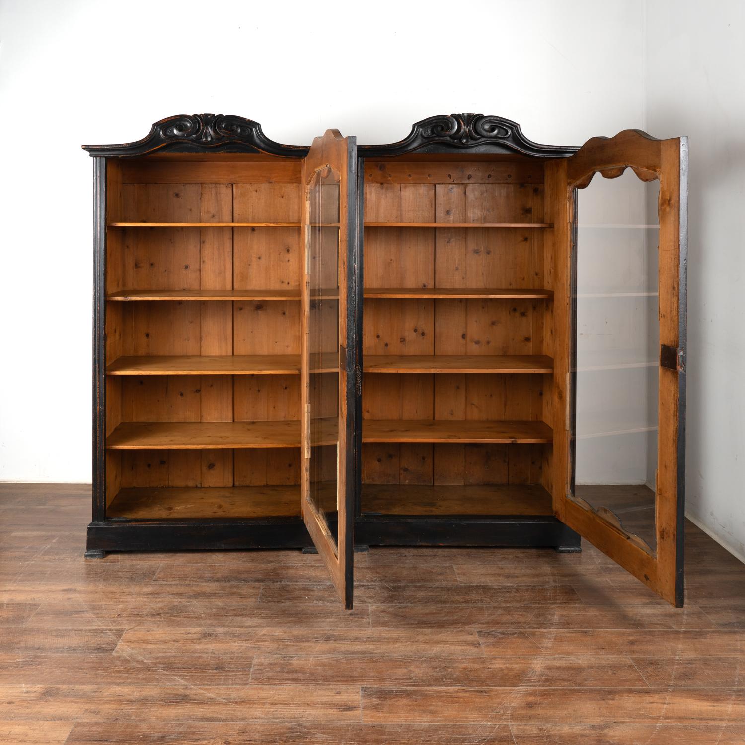 Country Pair, Black Bookcases Display Cabinets, Hungary circa 1890