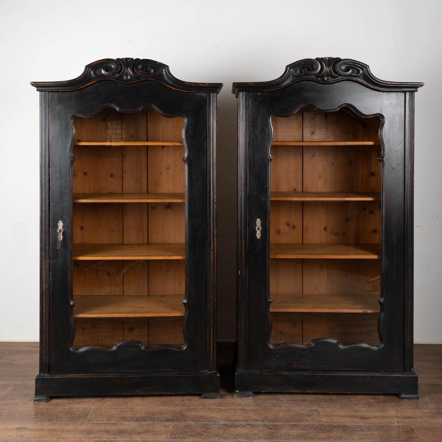 Hungarian Pair, Black Bookcases Display Cabinets, Hungary circa 1890