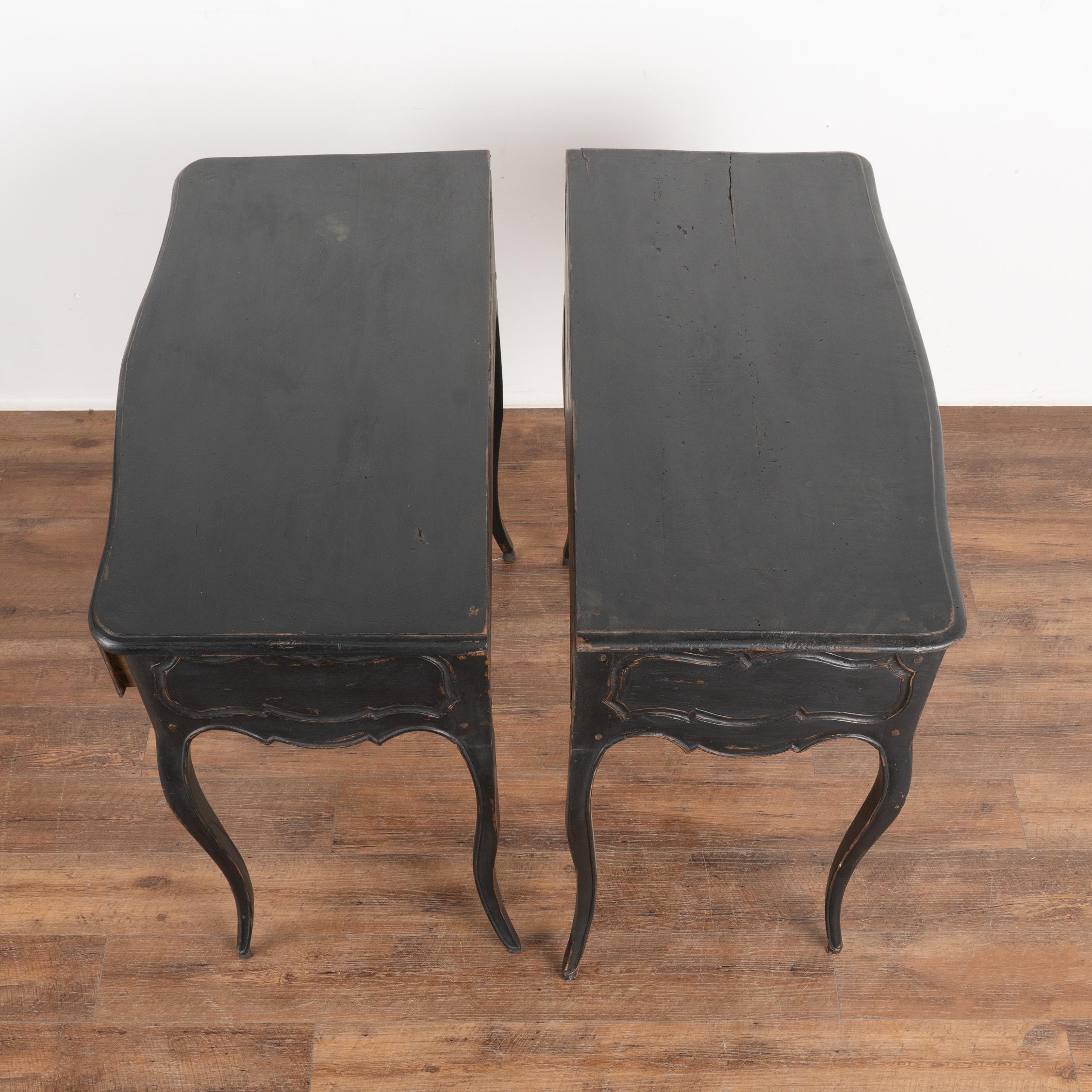 Pair, Black Carved Side Tables With Cabriolet Legs, France circa 1850-70 In Good Condition In Round Top, TX