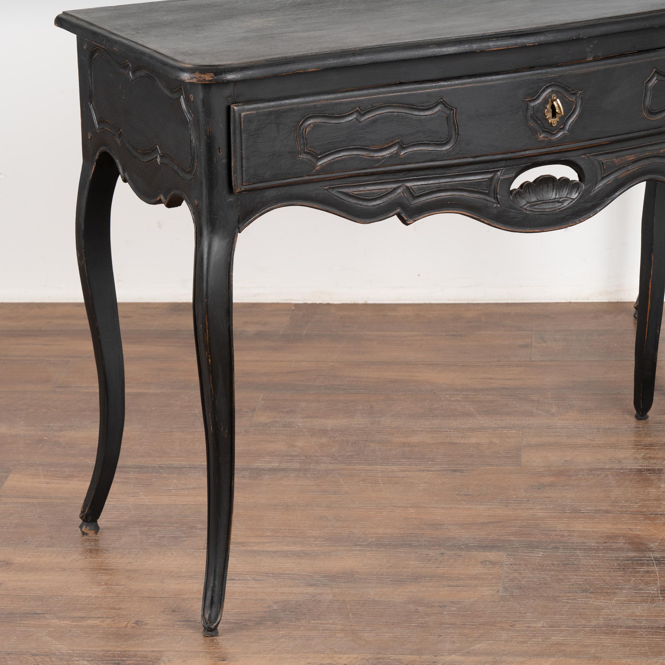 19th Century Pair, Black Carved Side Tables With Cabriolet Legs, France circa 1850-70