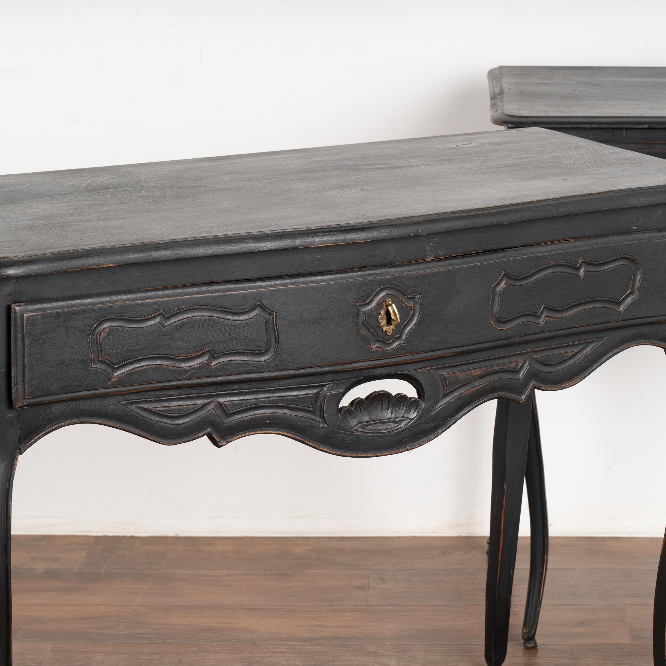 Pair, Black Carved Side Tables With Cabriolet Legs, France circa 1850-70 1