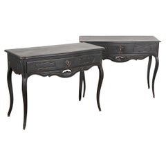 Pair, Black Carved Side Tables With Cabriolet Legs, France circa 1850-70