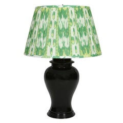 Pair Black Ceramic Urn Lamps with Wood Base