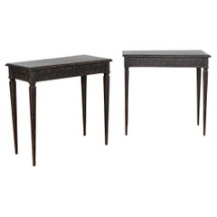 Pair, Black Console Side Tables with Greek Key Motif, Sweden circa 1880