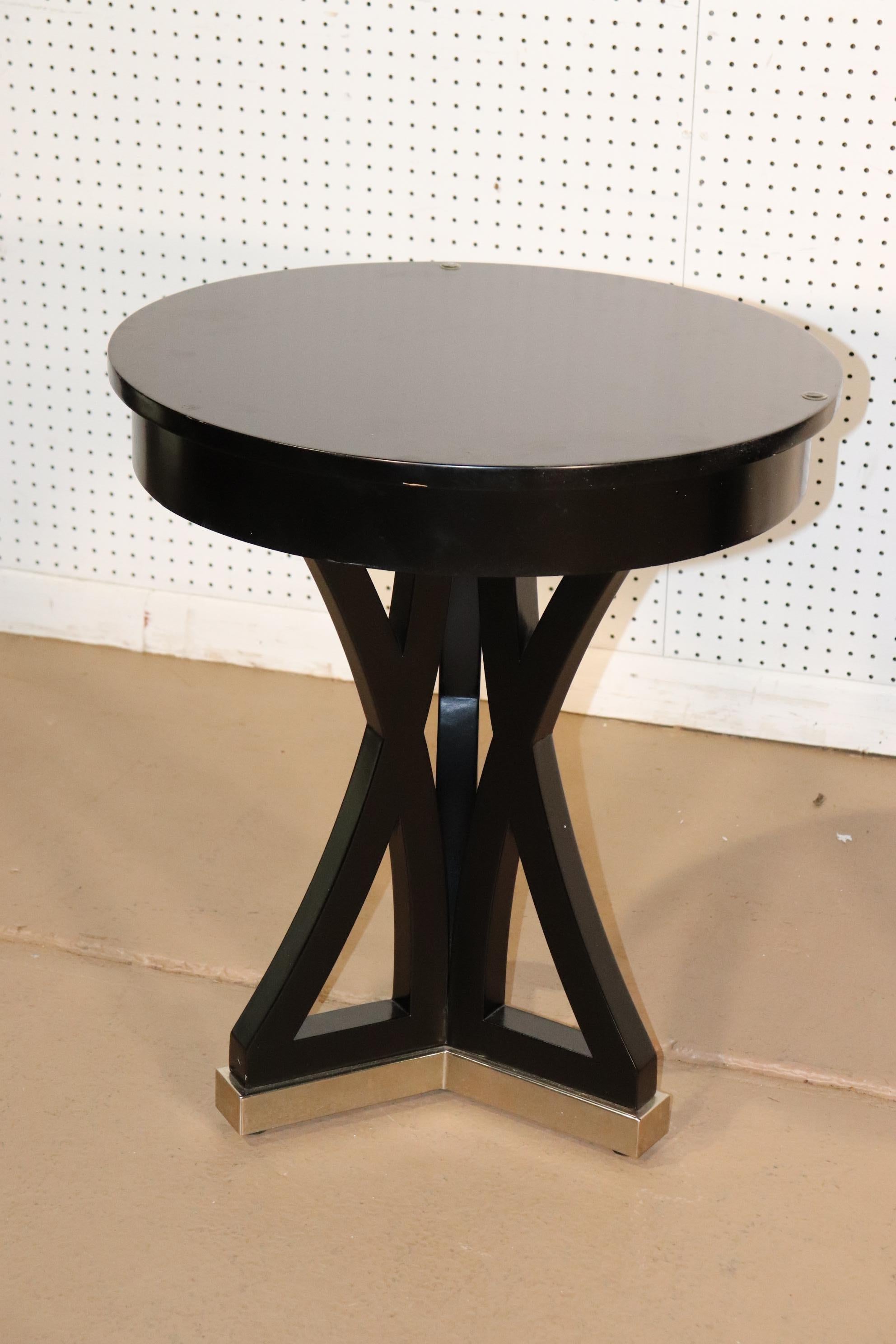Mid-Century Modern Pair of Black Contemporary Round End Tables with Metal Bases