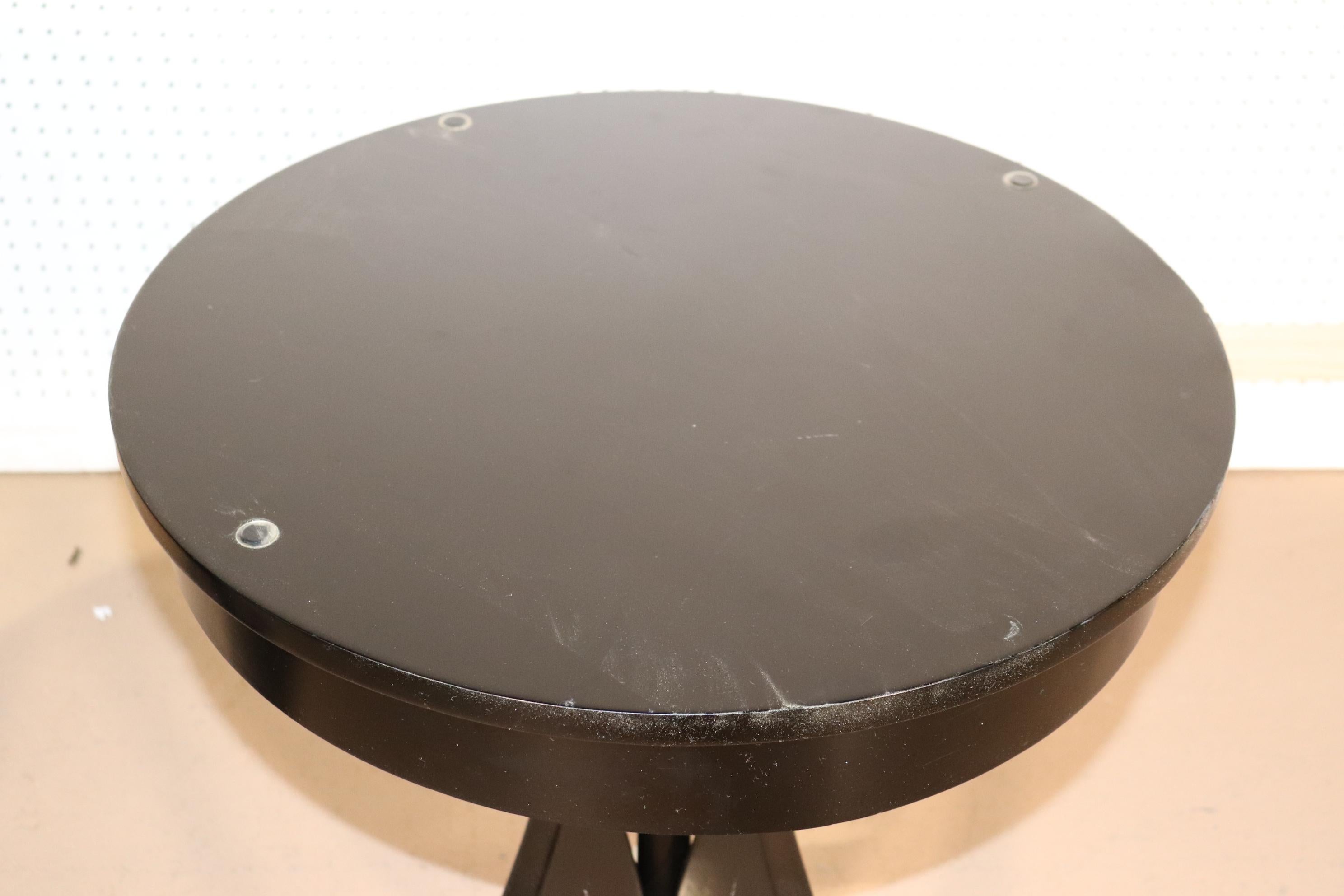 Walnut Pair of Black Contemporary Round End Tables with Metal Bases