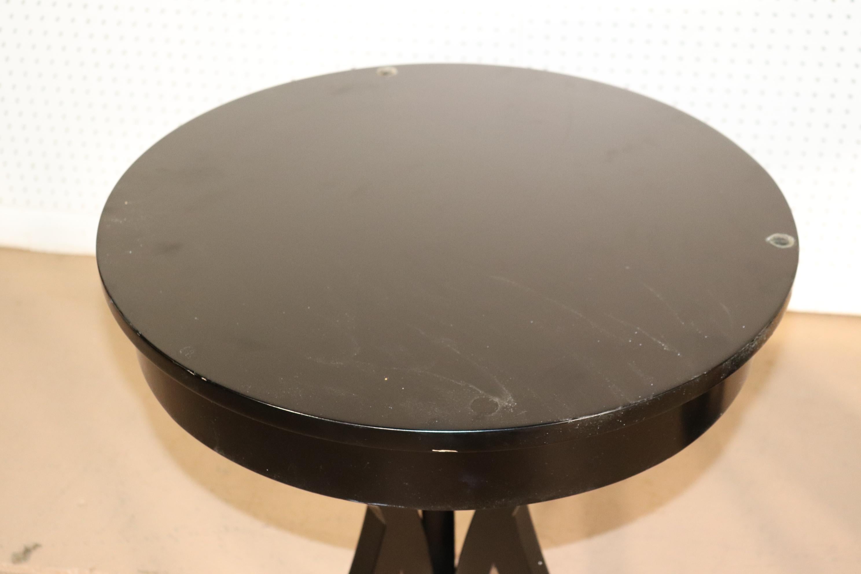 Pair of Black Contemporary Round End Tables with Metal Bases 1