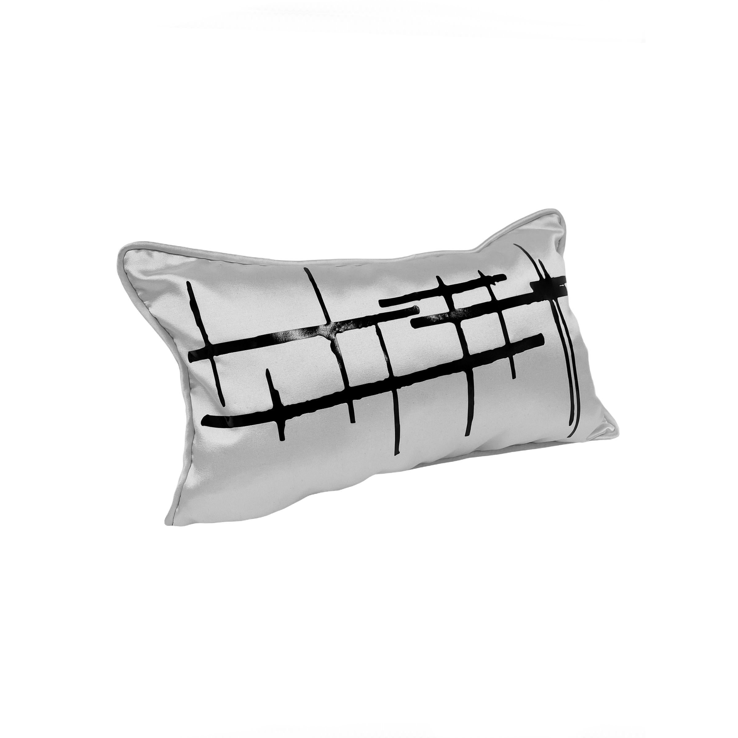 Minimalist Pair Black Criss Cross Off-White Silk Wool Throw Pillows For Sale