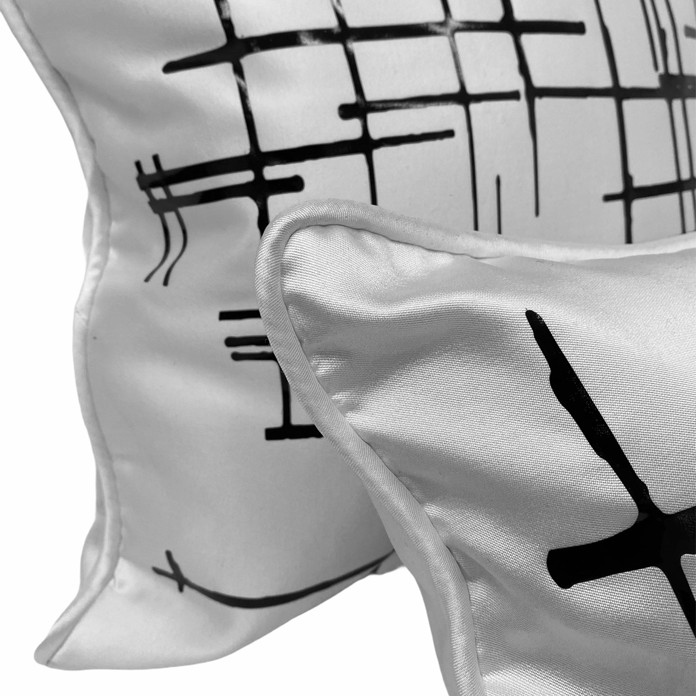 American Pair Black Criss Cross Off-White Silk Wool Throw Pillows For Sale