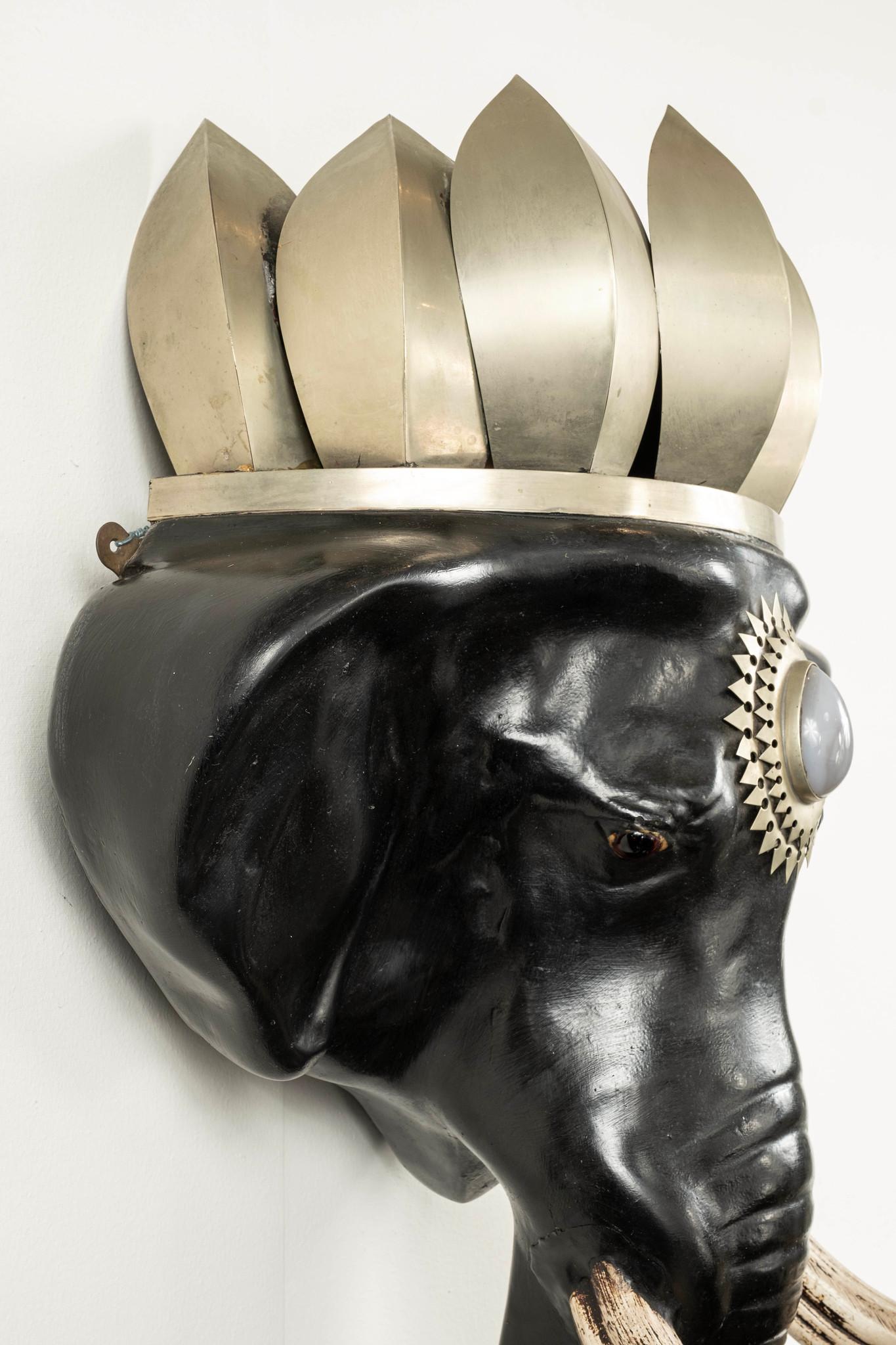 Glass Pair Black Elephant Head Mount Sconces  Attr. to Anthony Redmile, circa 1980s For Sale