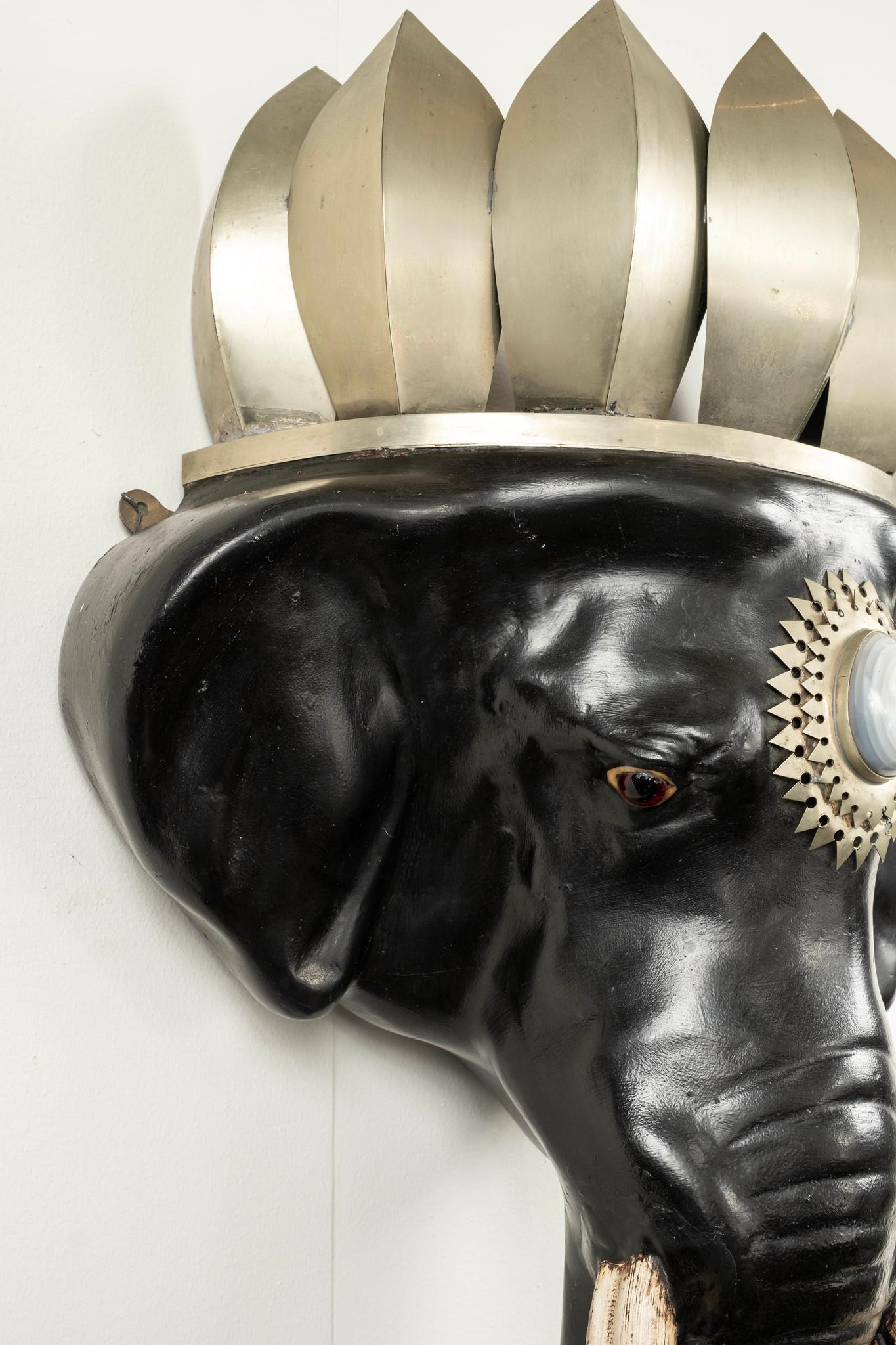 Pair Black Elephant Head Mount Sconces  Attr. to Anthony Redmile, circa 1980s For Sale 2