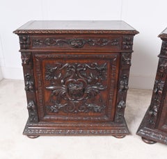 Pair Black Forest Animal Carved Side Cabinets German Antiques 1860