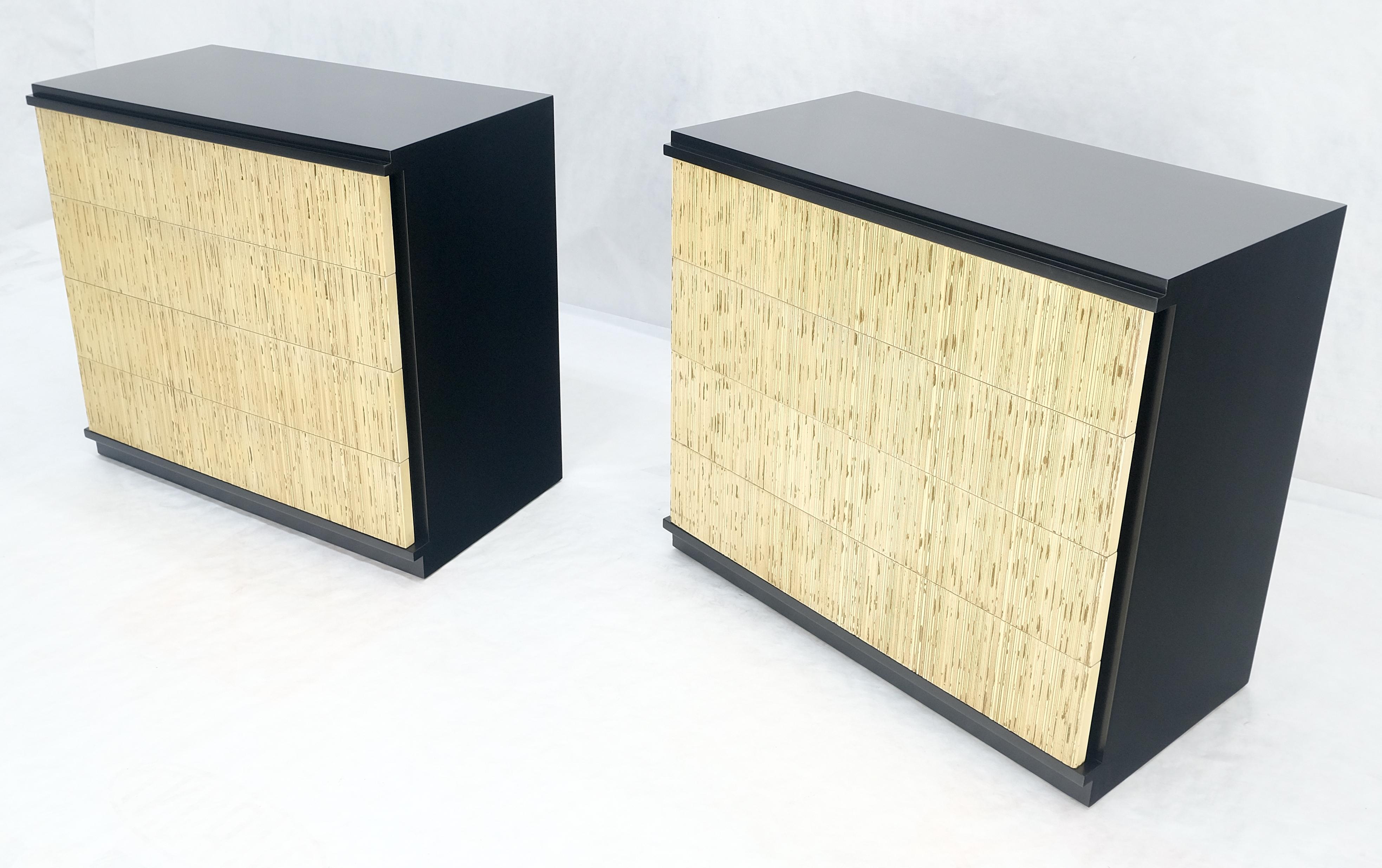 20th Century Pair Black Lacquer 4 Drawers 