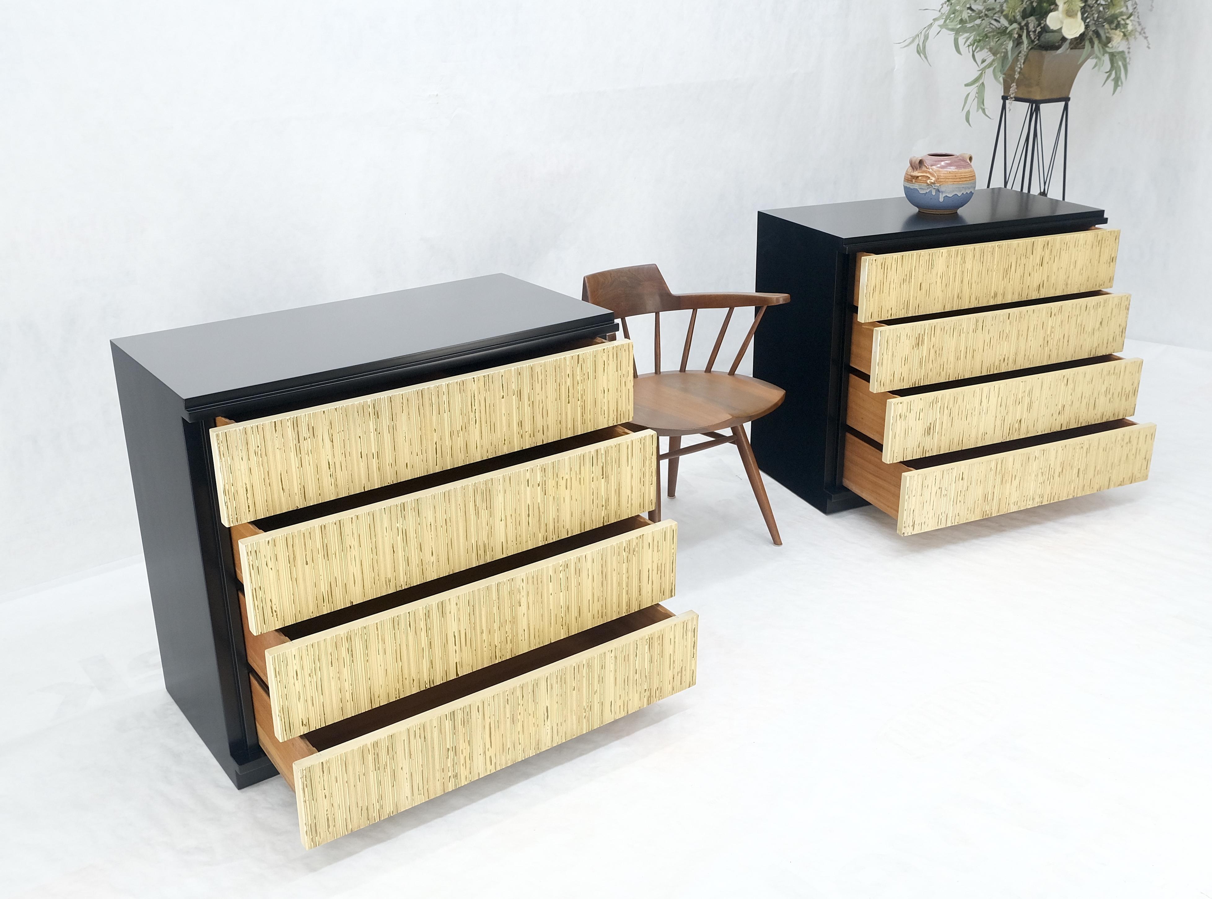Pair Black Lacquer 4 Drawers 