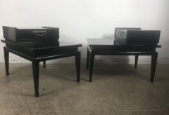 Pair of Black Lacquer Asian Modern End Tables or Stands American of Martinsville