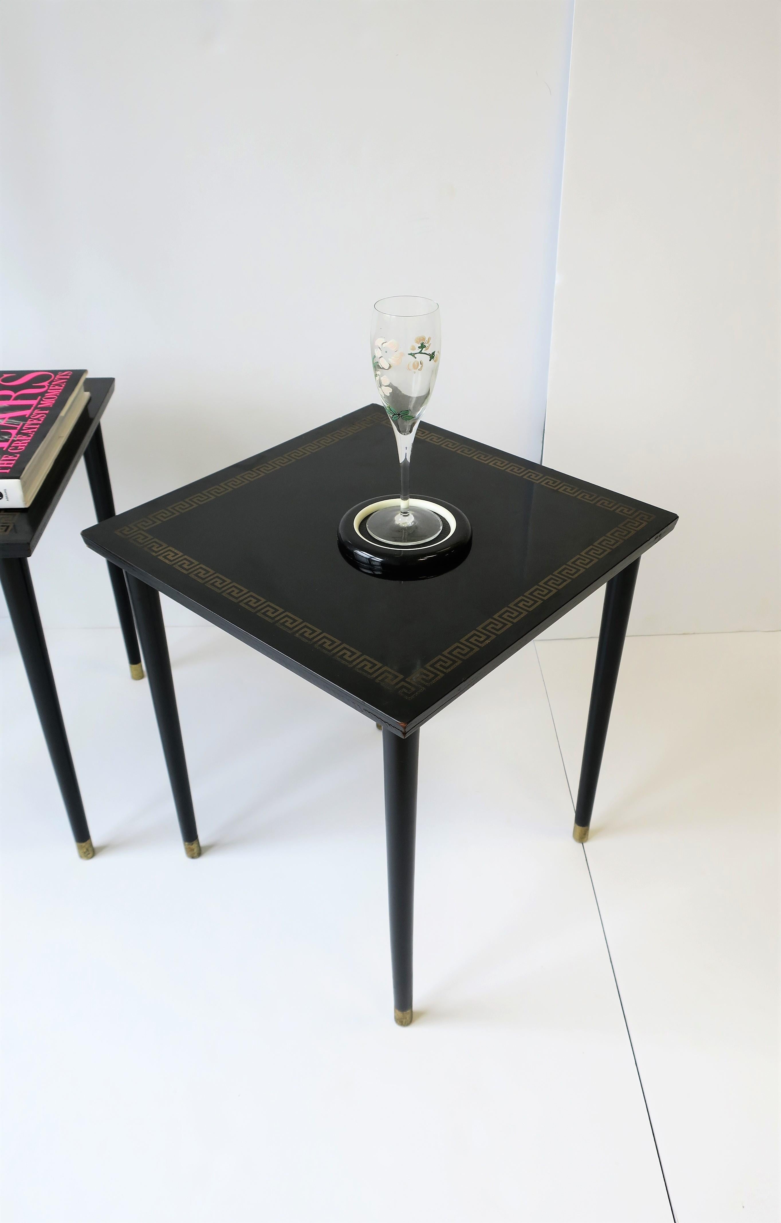 20th Century Midcentury Modern Black End, Side or Nesting Tables w/Greek-Key, Pair, 1940s