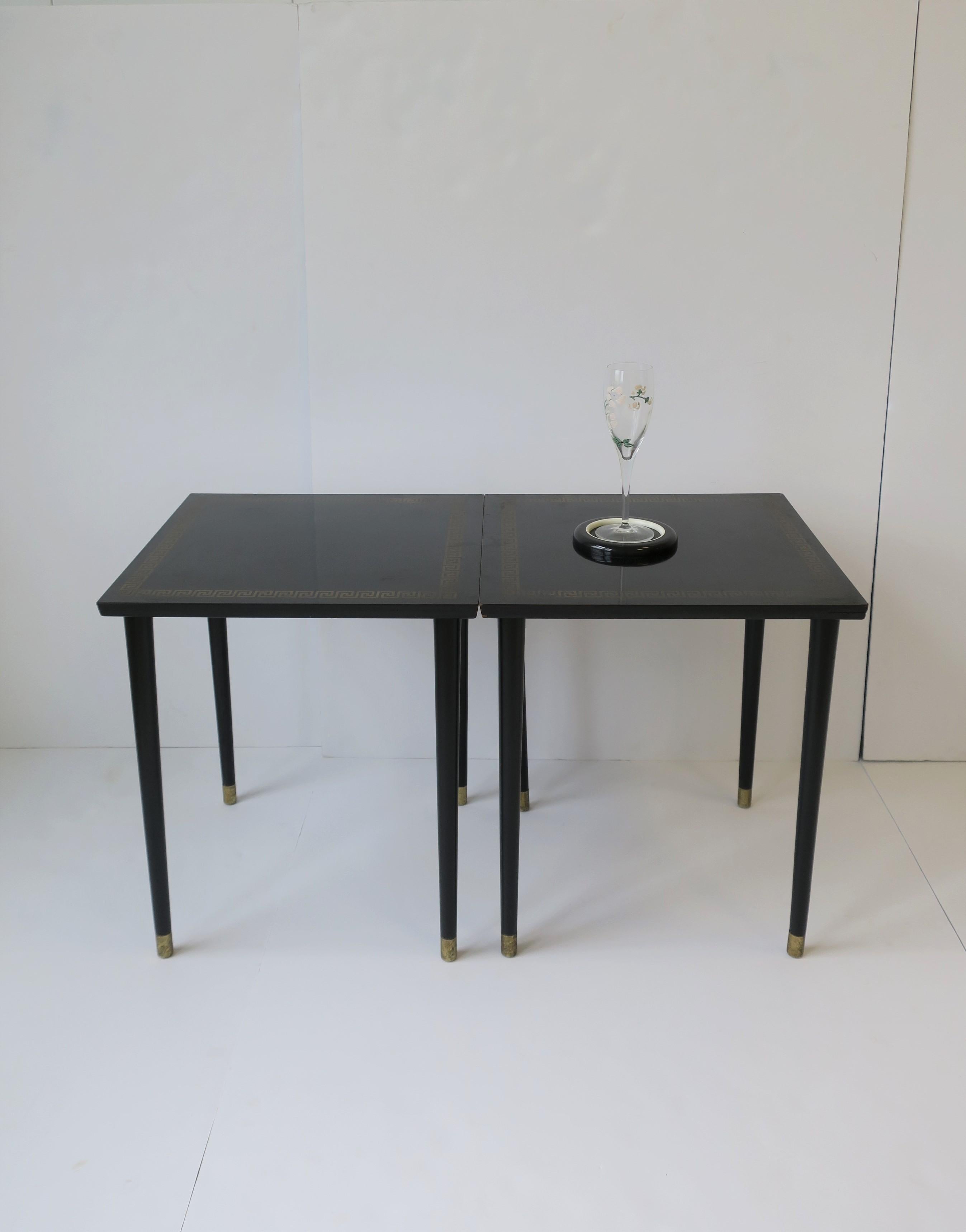 Midcentury Modern Black End, Side or Nesting Tables w/Greek-Key, Pair, 1940s 1