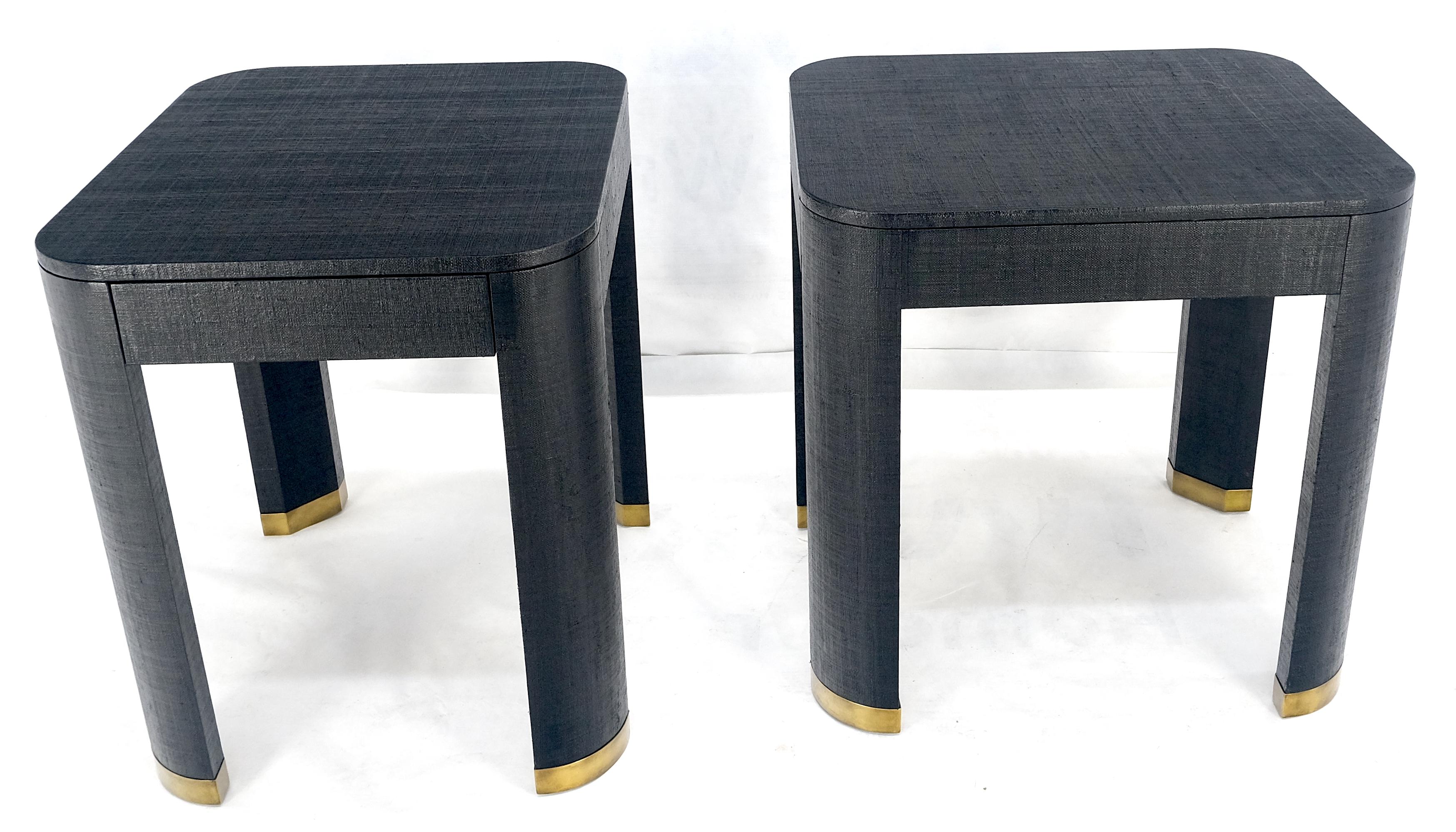 Paire de tables de chevet à un tiroir en laque noire enveloppée de tissu d'herbe MINT ! en vente 6