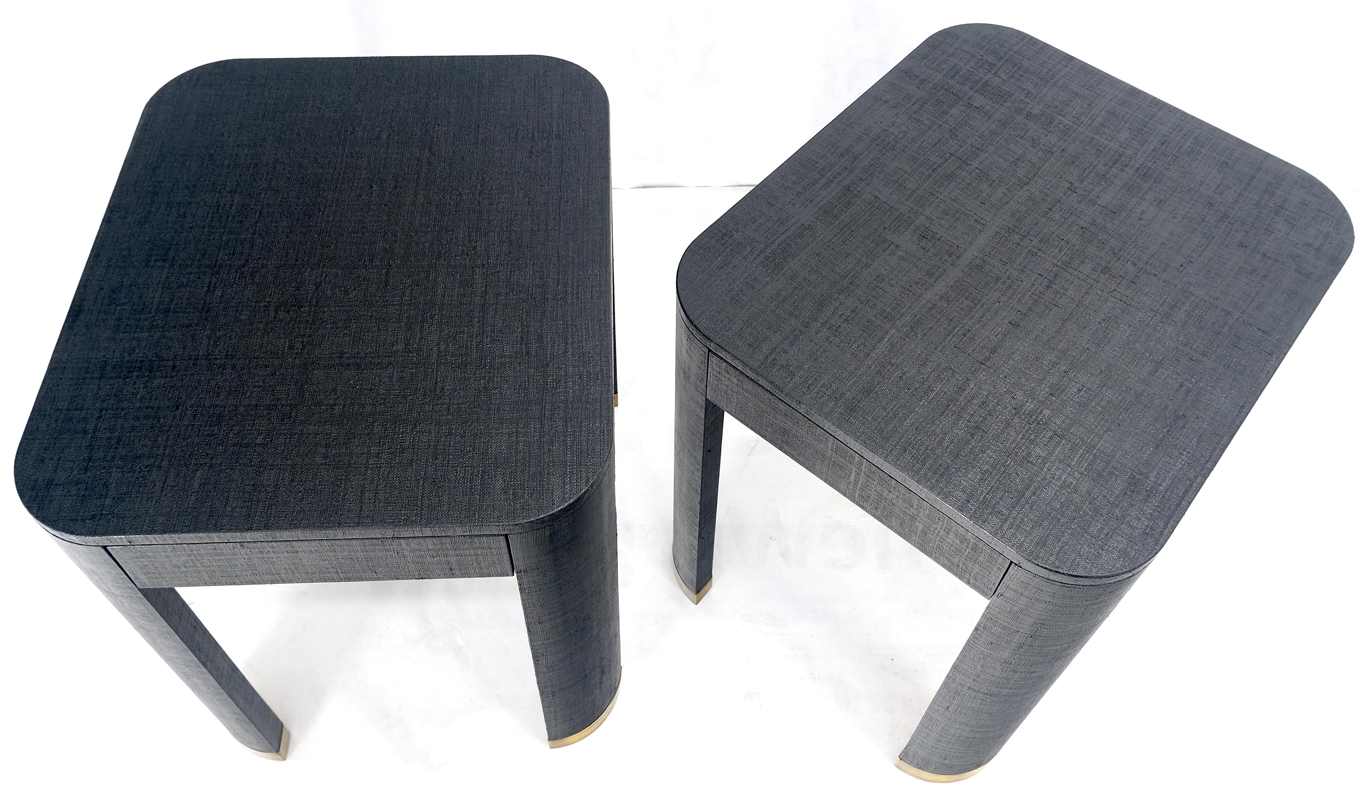 Paire de tables de chevet à un tiroir en laque noire enveloppée de tissu d'herbe MINT ! en vente 7