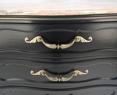Pair Black Lacquer Heavy Solid Brass Drop Pulls Three Drawer Bachelor Chests