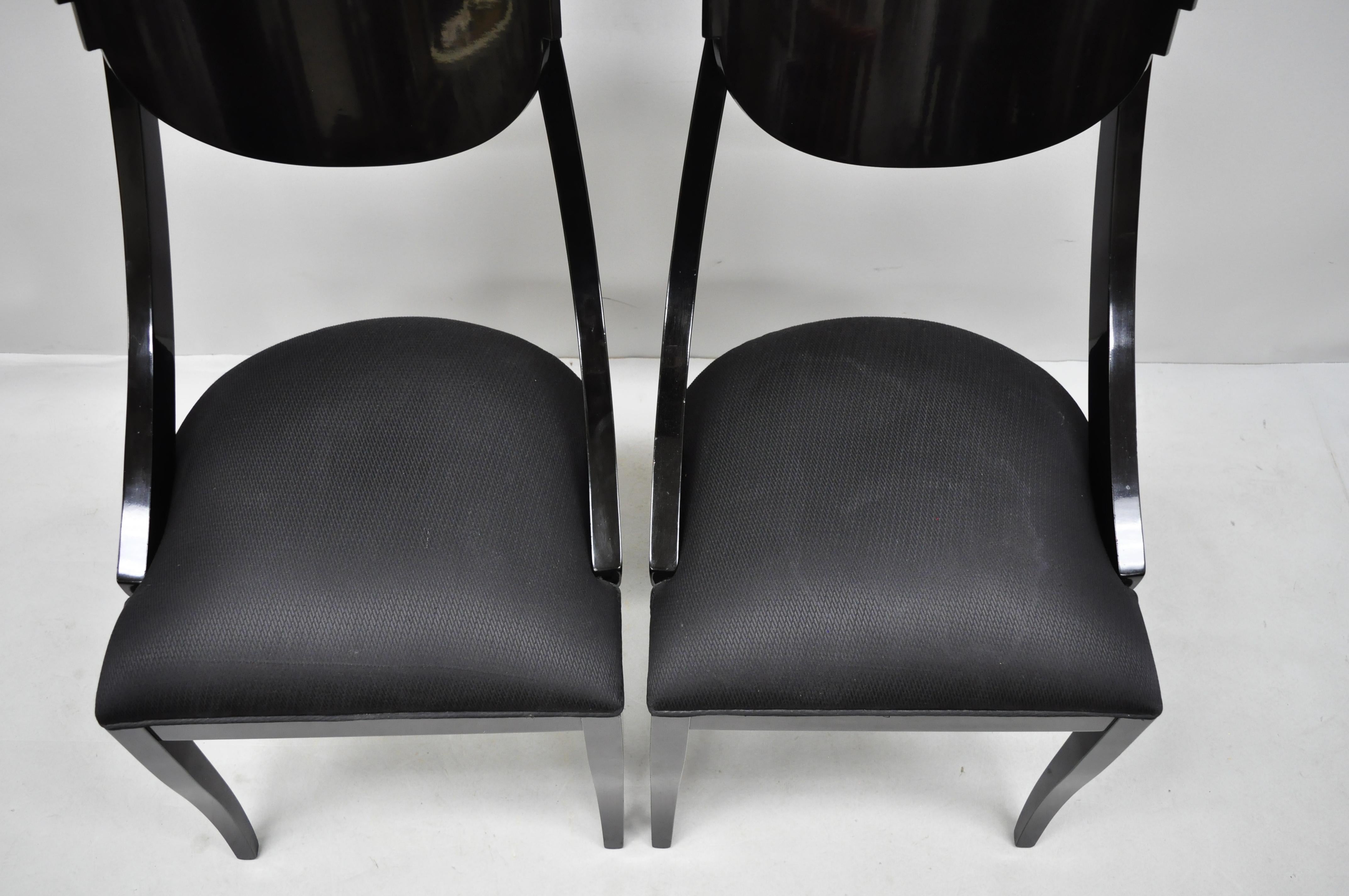 Pair of Black Lacquer Italian Hollywood Regency Side Chairs by Pietro Costantini 5