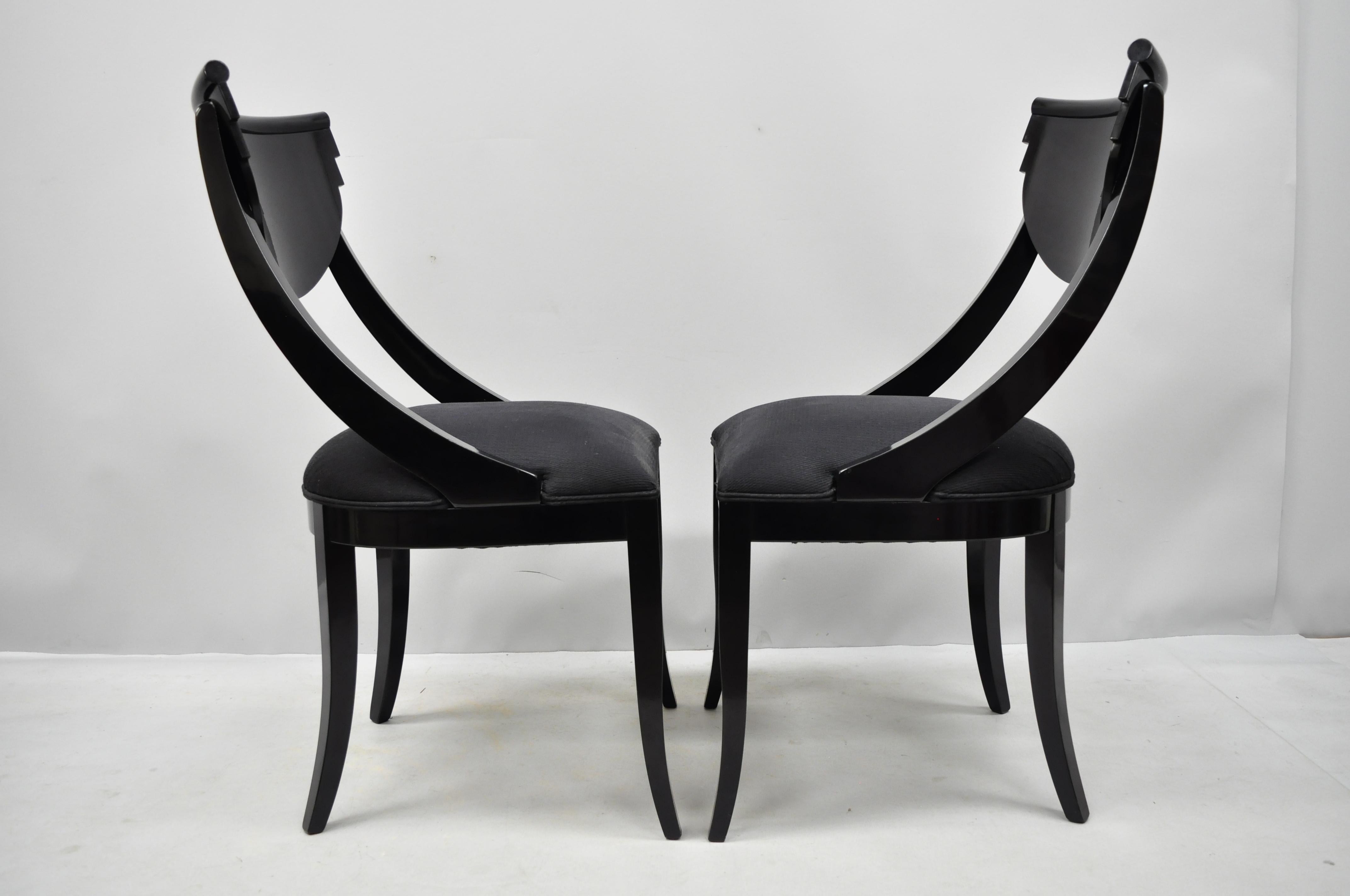 Pair of Black Lacquer Italian Hollywood Regency Side Chairs by Pietro Costantini In Good Condition In Philadelphia, PA