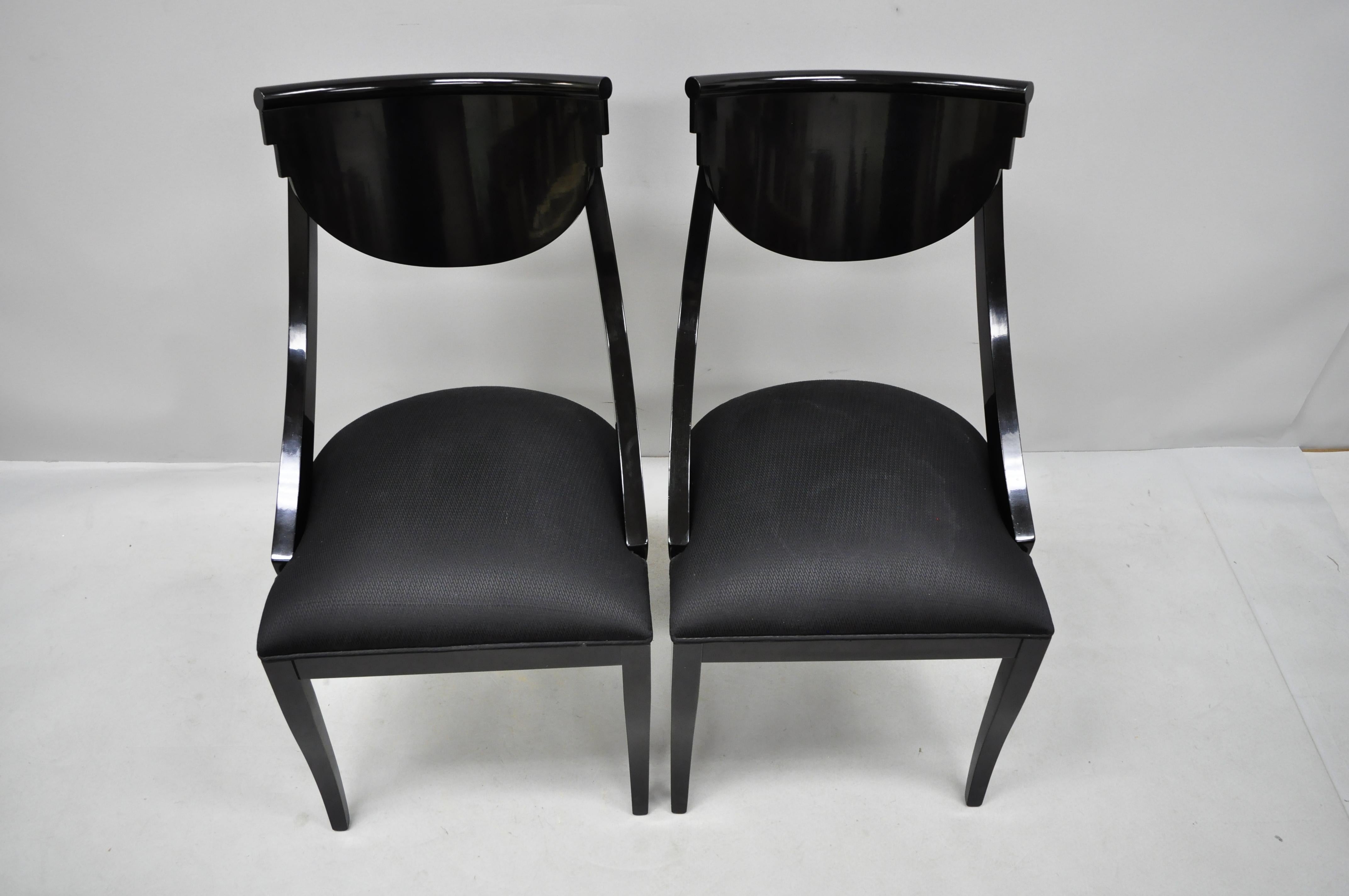 Wood Pair of Black Lacquer Italian Hollywood Regency Side Chairs by Pietro Costantini