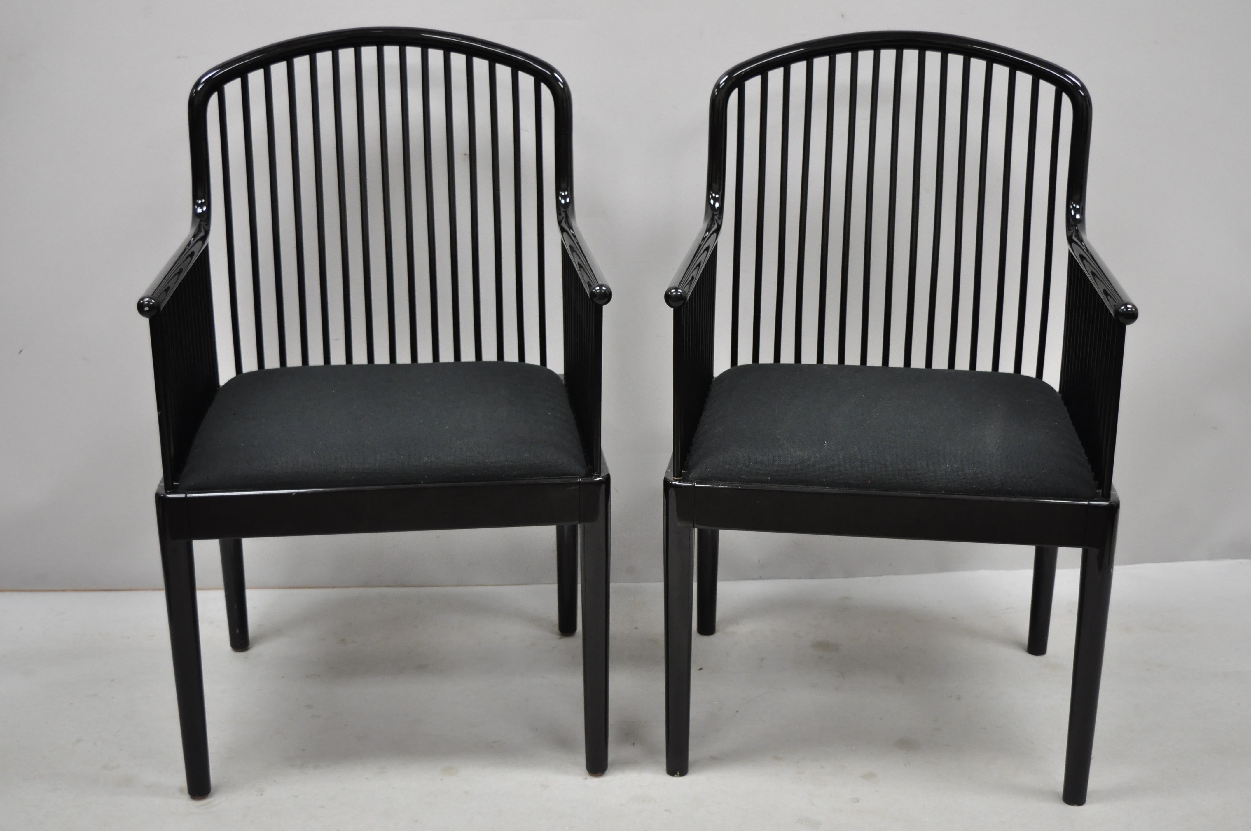 Pair of black lacquer modern Andover armchairs by Davis Allen for Stendig (A). Item includes a black lacquer finish, solid wood frame, original label, very nice vintage item, clean modernist lines, circa late 20th century. Measurements: 36.5