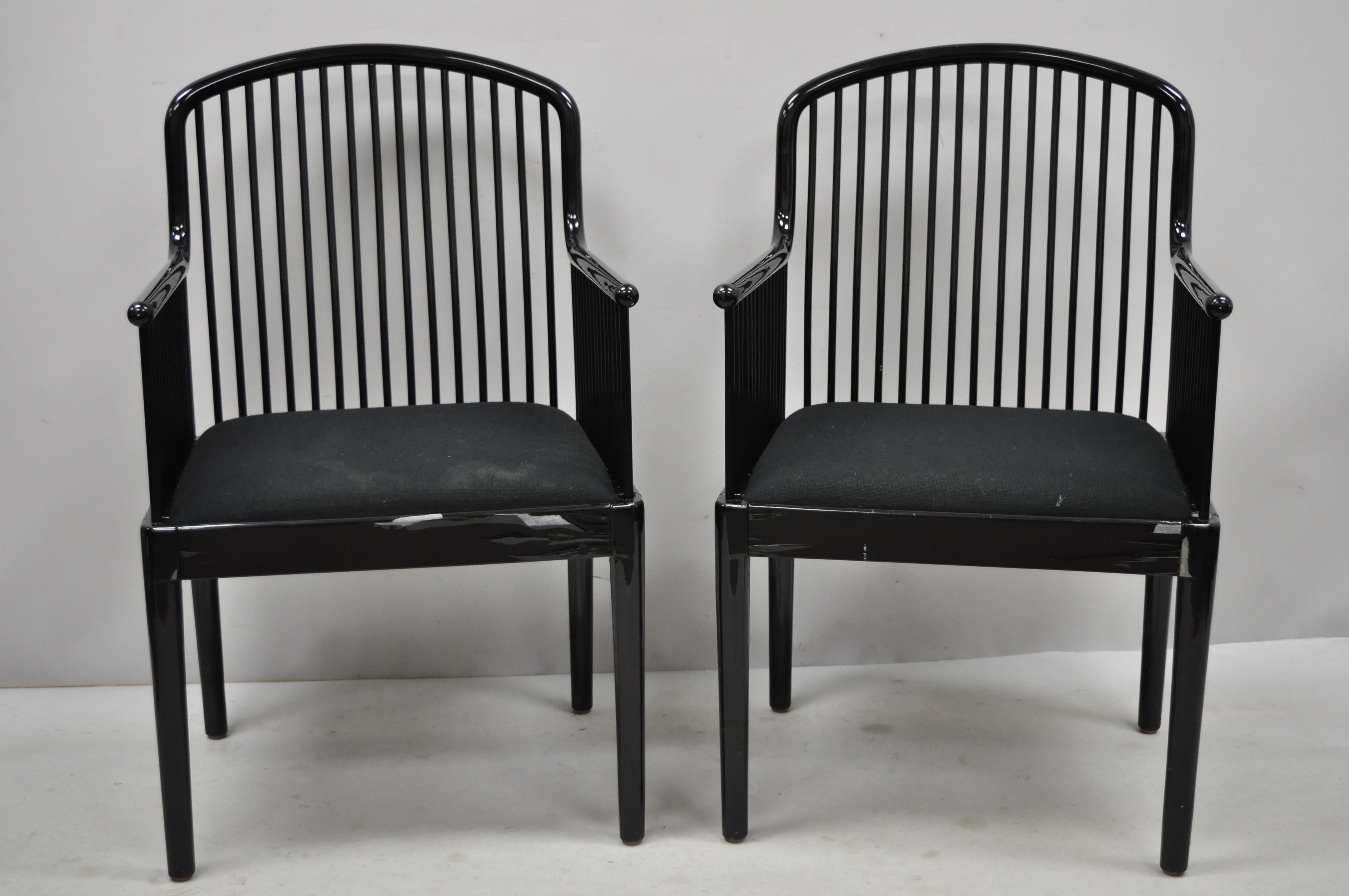 Pair of black lacquer modern Andover armchairs by Davis Allen for Stendig (C). Item includes a black lacquer finish, solid wood frame, original label, very nice vintage item, clean modernist lines, circa late 20th century. Measurements: 36.5
