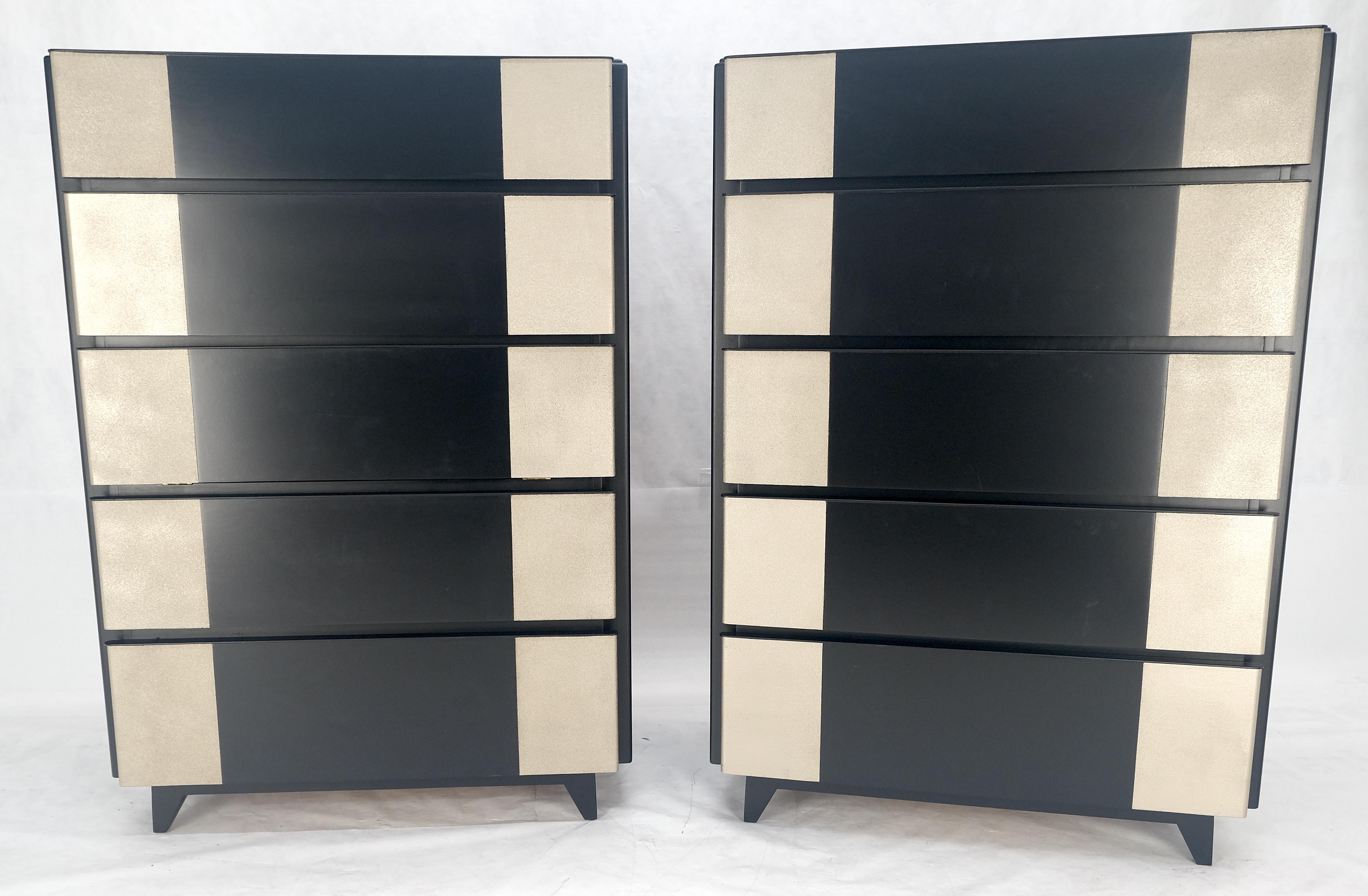 Pair Black Lacquer & Silver Fitted Drawers Flip Top Vanity Chest Dressers MINT! For Sale 8