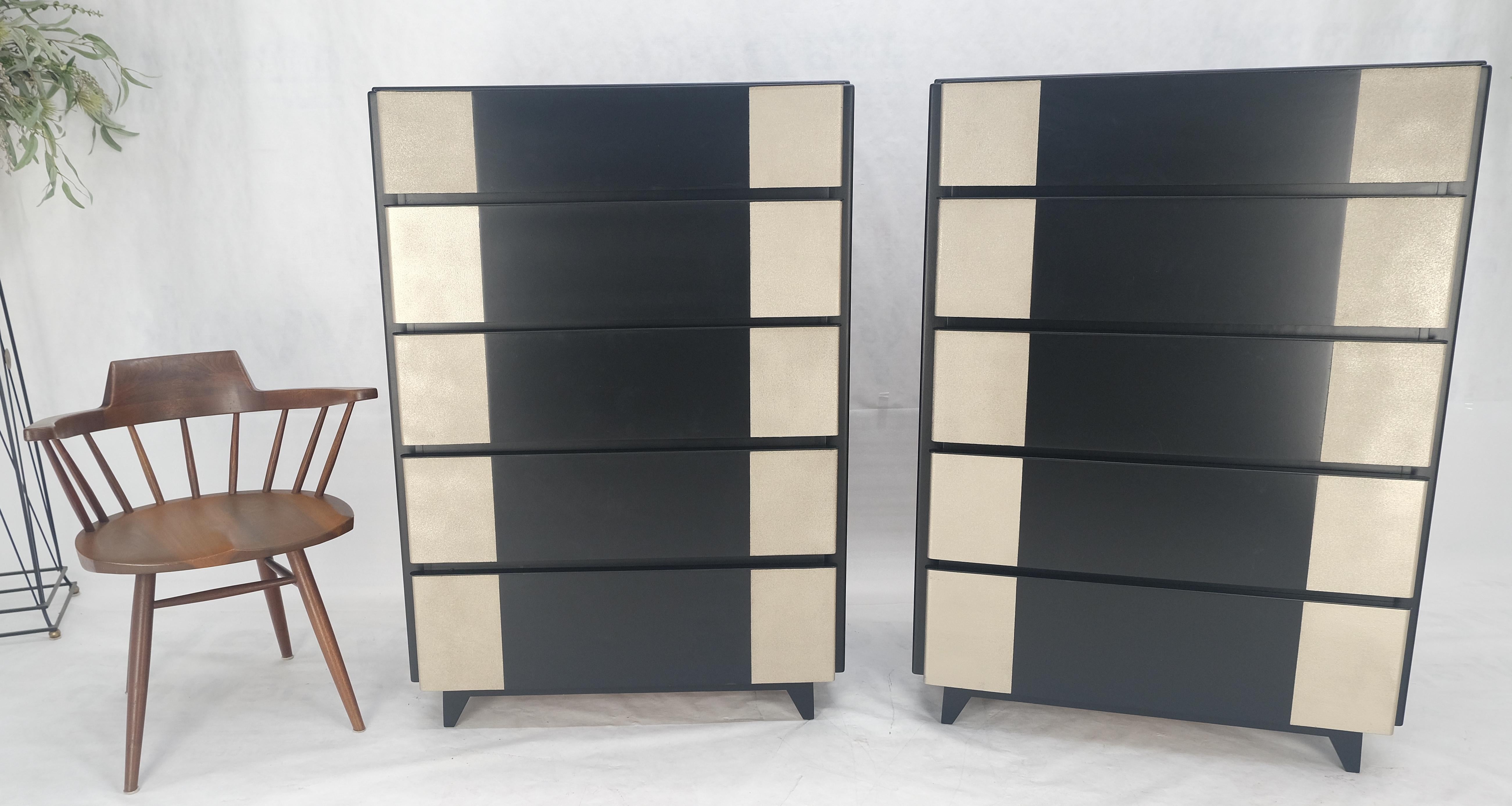 Pair Black Lacquer & Silver Fitted Drawers Flip Top Vanity Chest Dressers MINT! For Sale 9