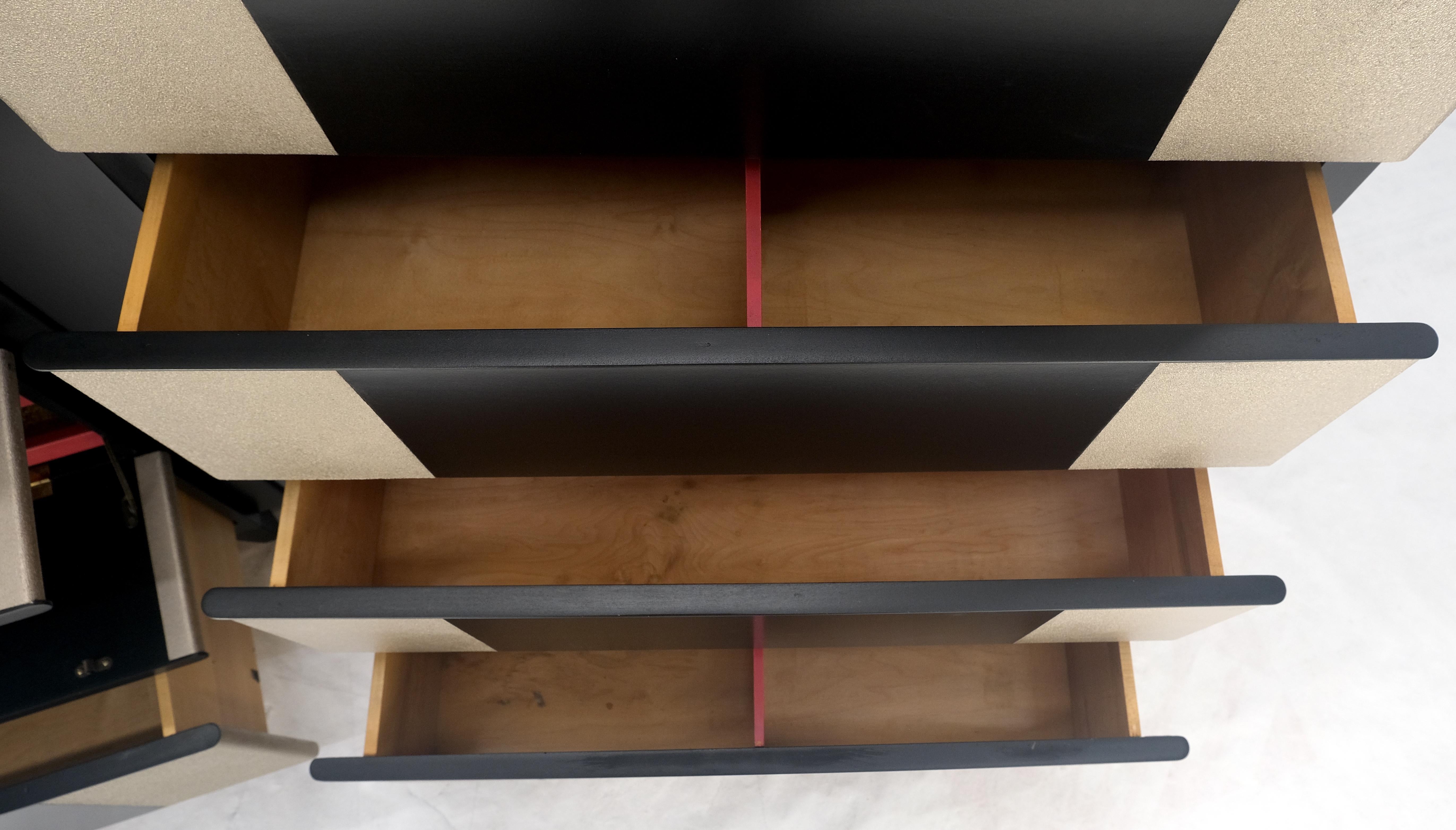 Pair Black Lacquer & Silver Fitted Drawers Flip Top Vanity Chest Dressers MINT! For Sale 1