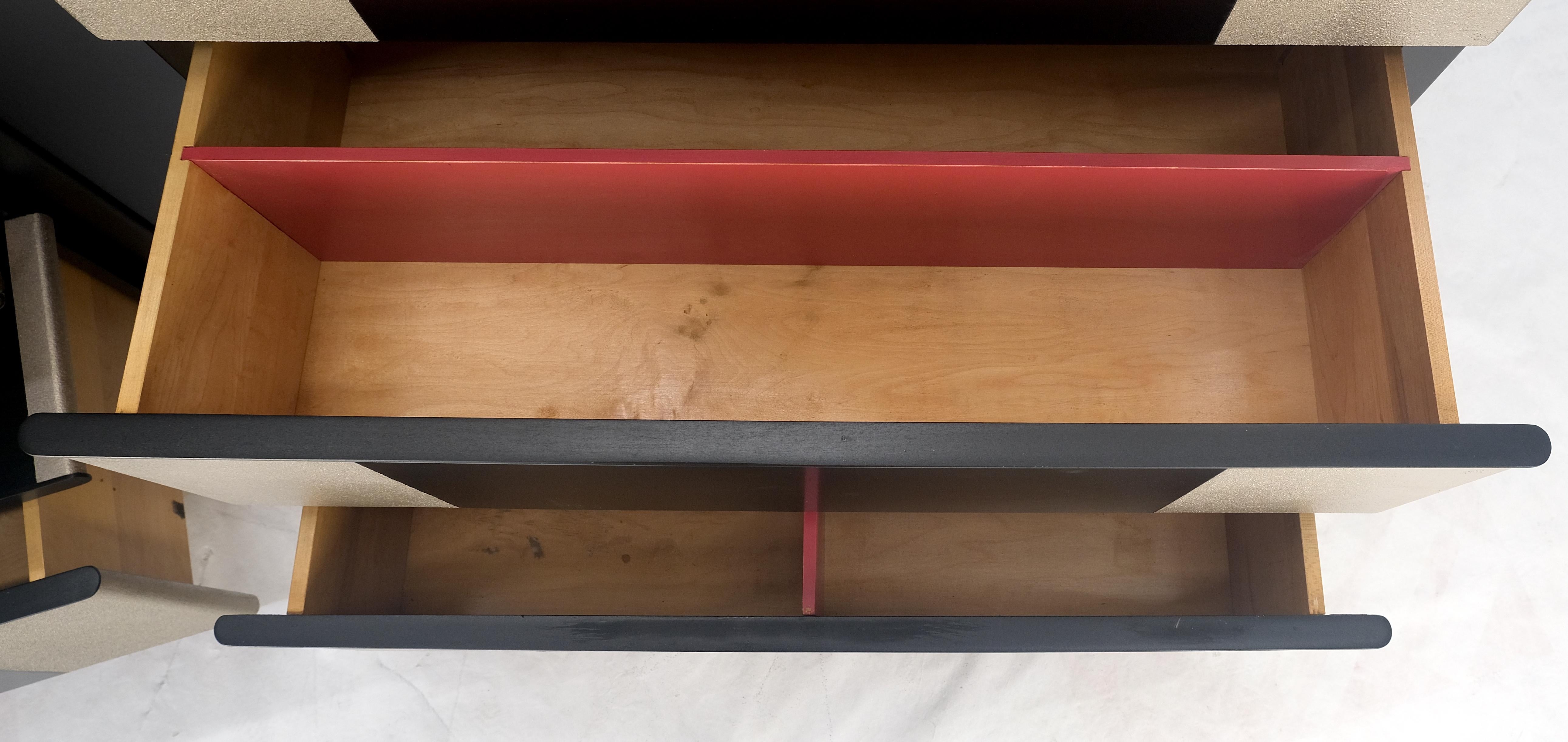 Pair Black Lacquer & Silver Fitted Drawers Flip Top Vanity Chest Dressers MINT! For Sale 2