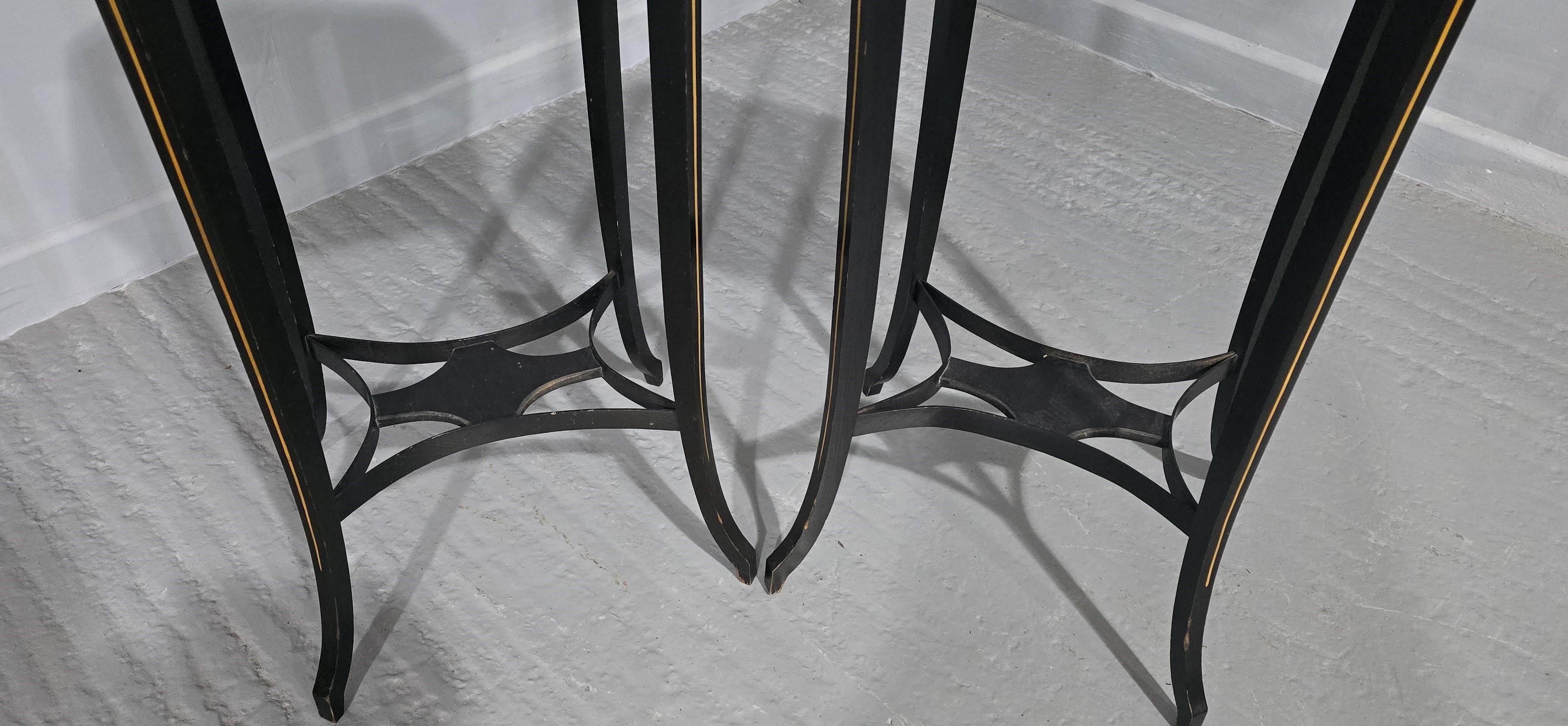 Italian Pair Black Laquered Lamp  Tables For Sale
