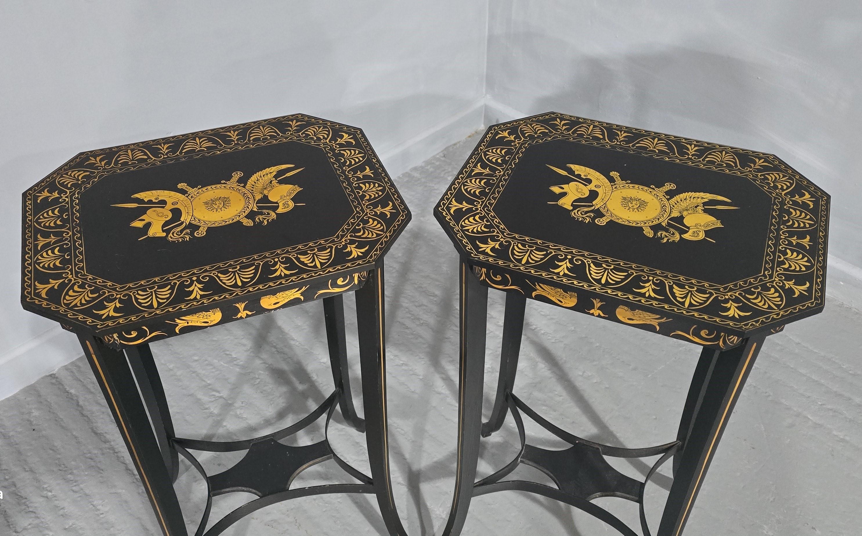 Lacquered Pair Black Laquered Lamp  Tables For Sale
