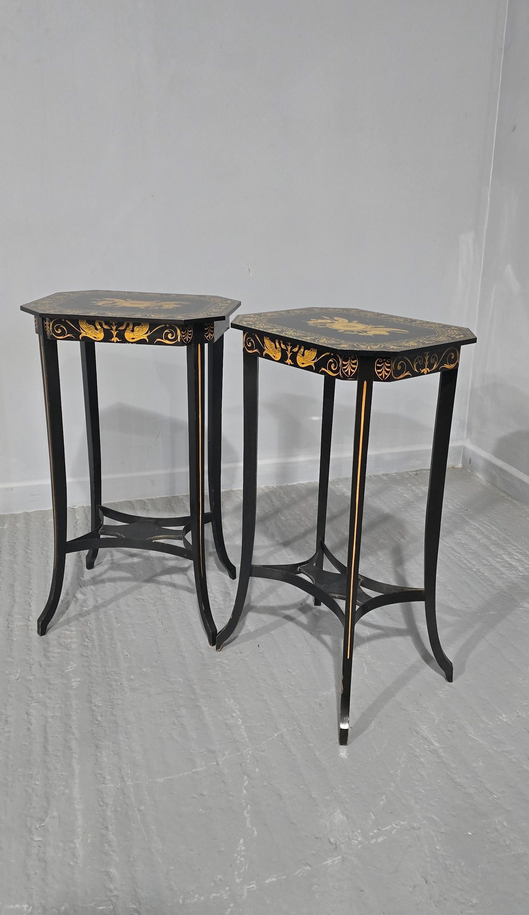20th Century Pair Black Laquered Lamp  Tables For Sale