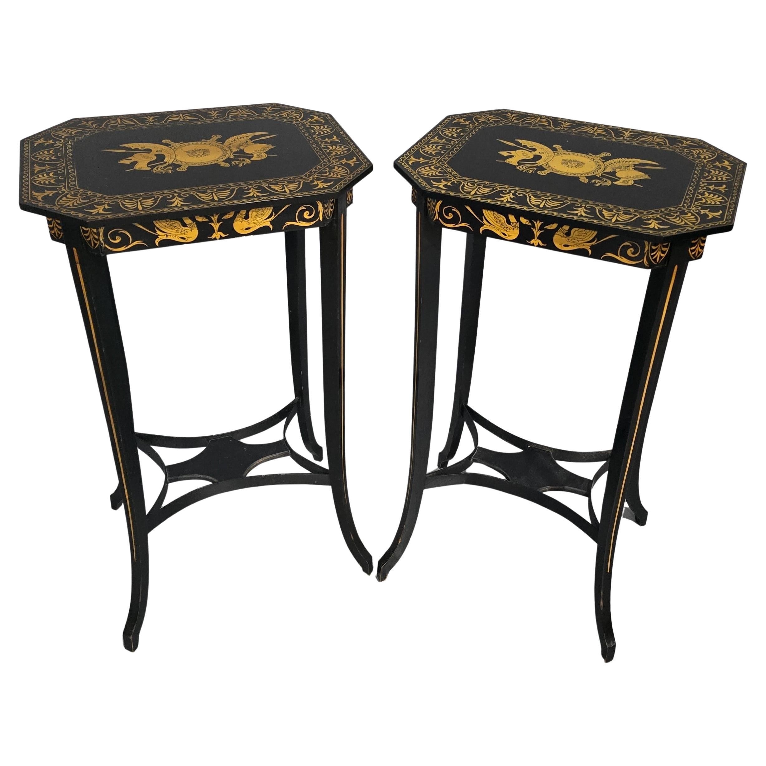 Pair Black Laquered Lamp  Tables For Sale