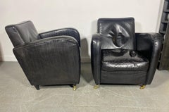 Paire de chaises longues en cuir noir de style Art Déco, A Stone International