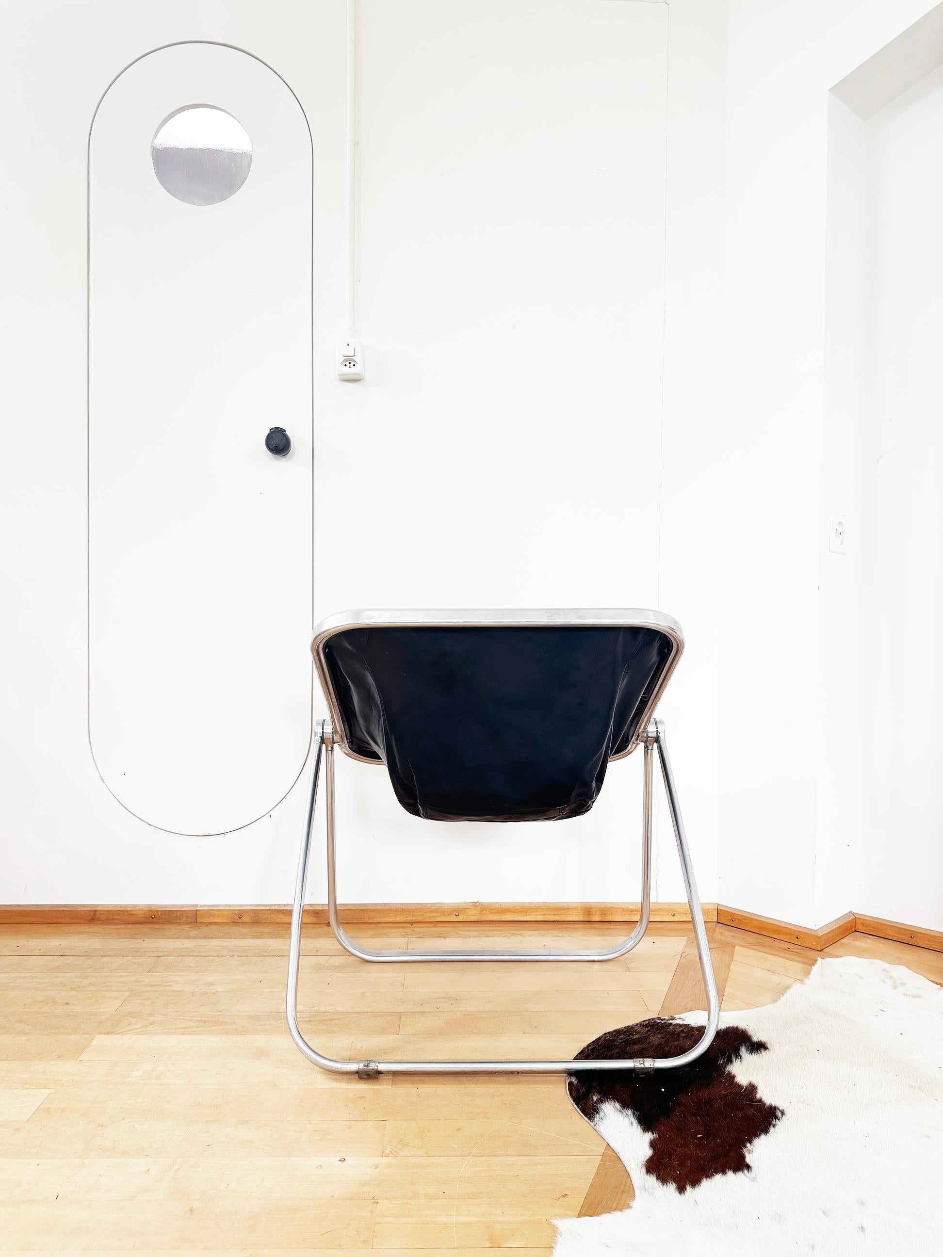 Paar, Schwarzes Leder Chrom Giancarlo Piretti Plona Stühle Castelli - Italien, 1969 im Angebot 6