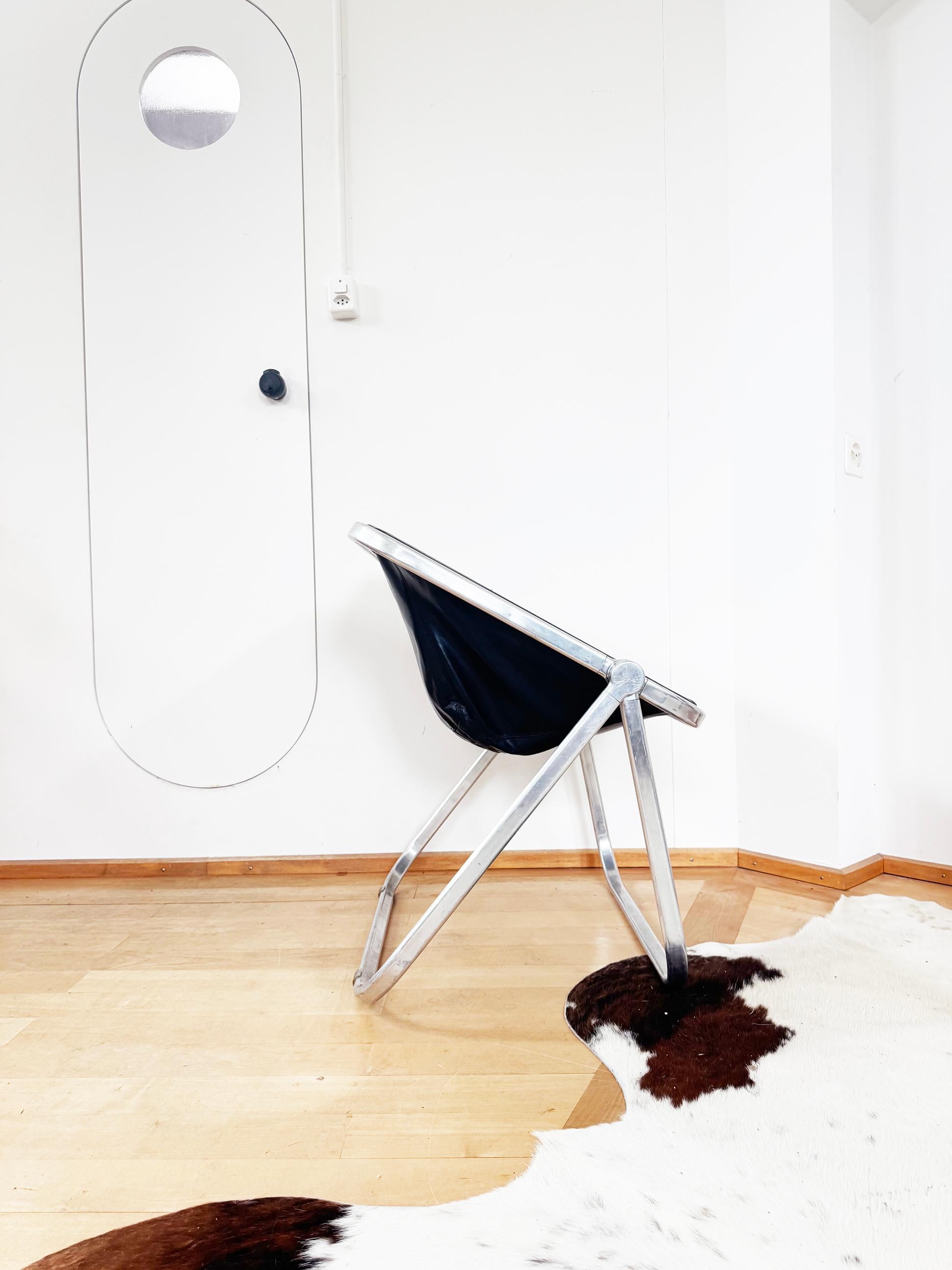 Paar, Schwarzes Leder Chrom Giancarlo Piretti Plona Stühle Castelli - Italien, 1969 im Angebot 7