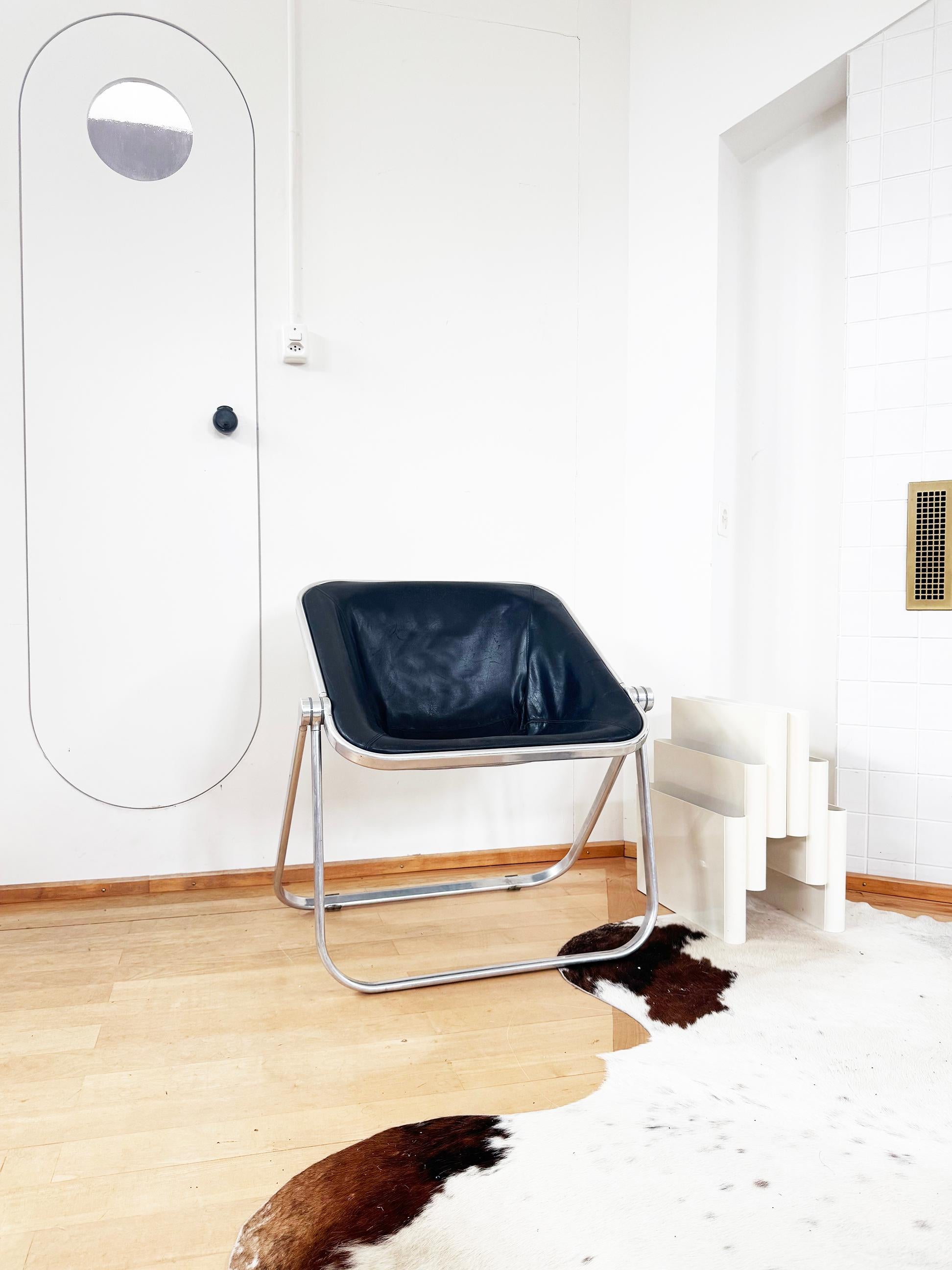 Paar, Schwarzes Leder Chrom Giancarlo Piretti Plona Stühle Castelli - Italien, 1969 im Angebot 9