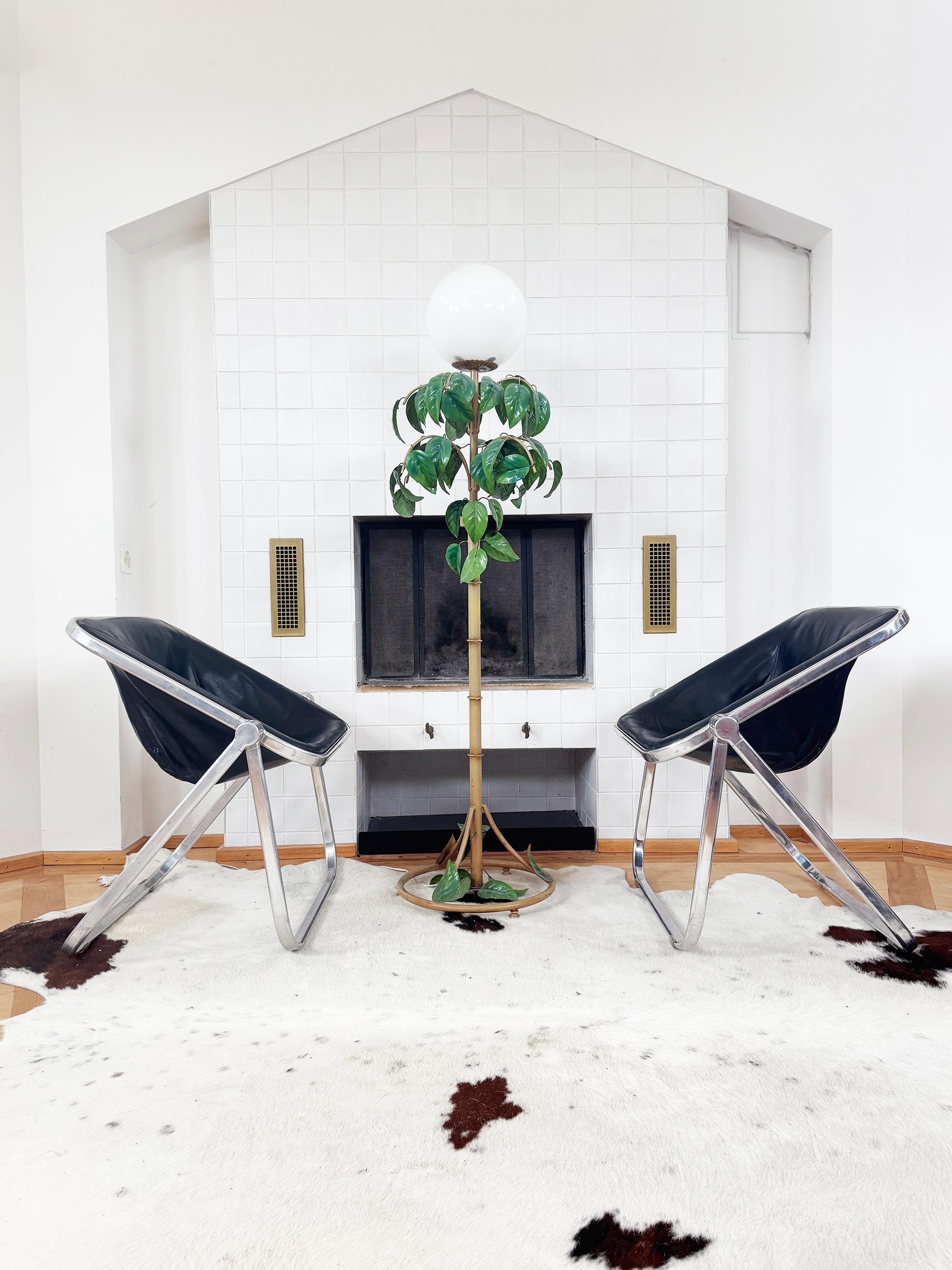 Paar, Schwarzes Leder Chrom Giancarlo Piretti Plona Stühle Castelli - Italien, 1969 (Moderne der Mitte des Jahrhunderts) im Angebot