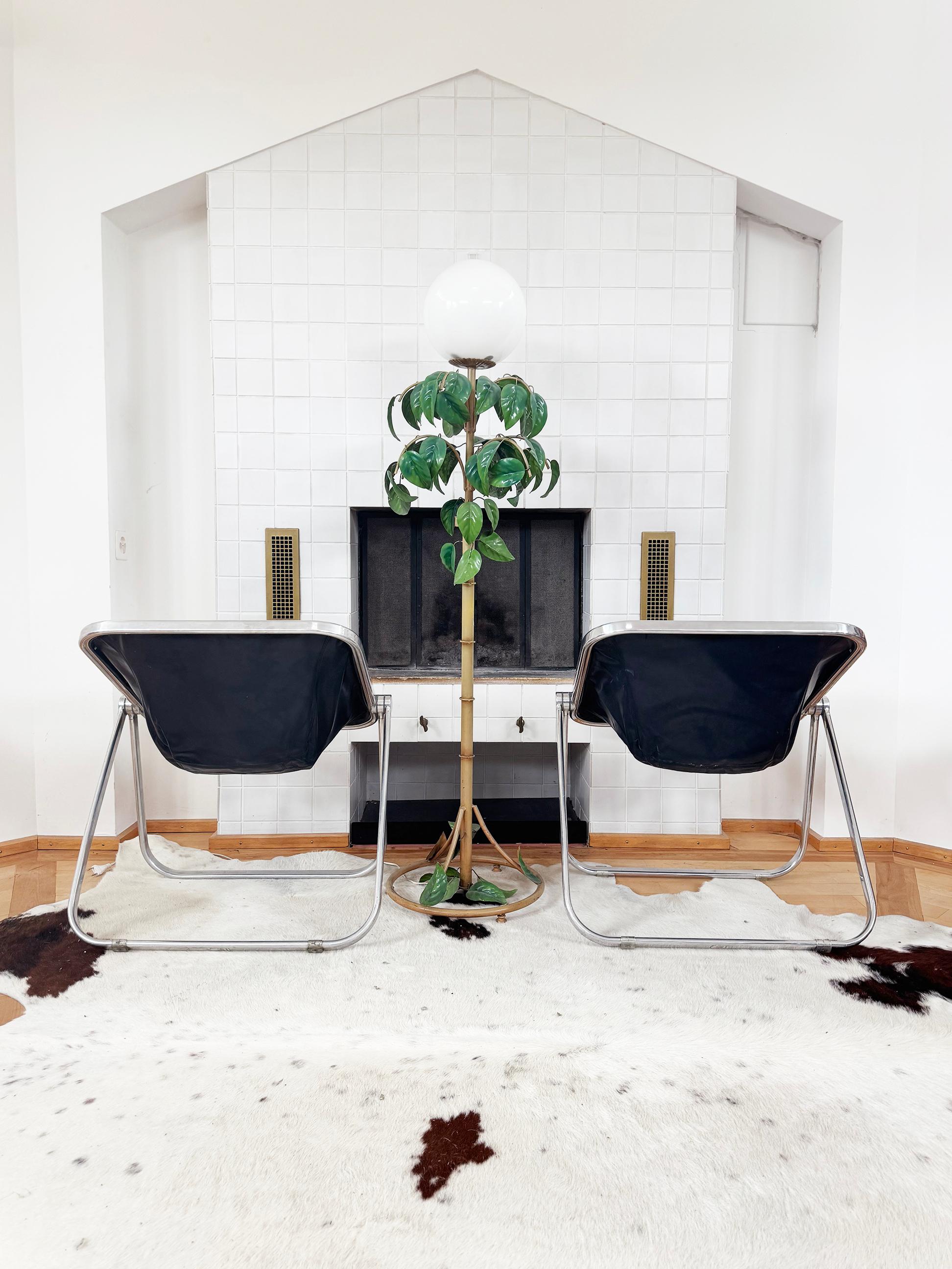 Paar, Schwarzes Leder Chrom Giancarlo Piretti Plona Stühle Castelli - Italien, 1969 (Italienisch) im Angebot