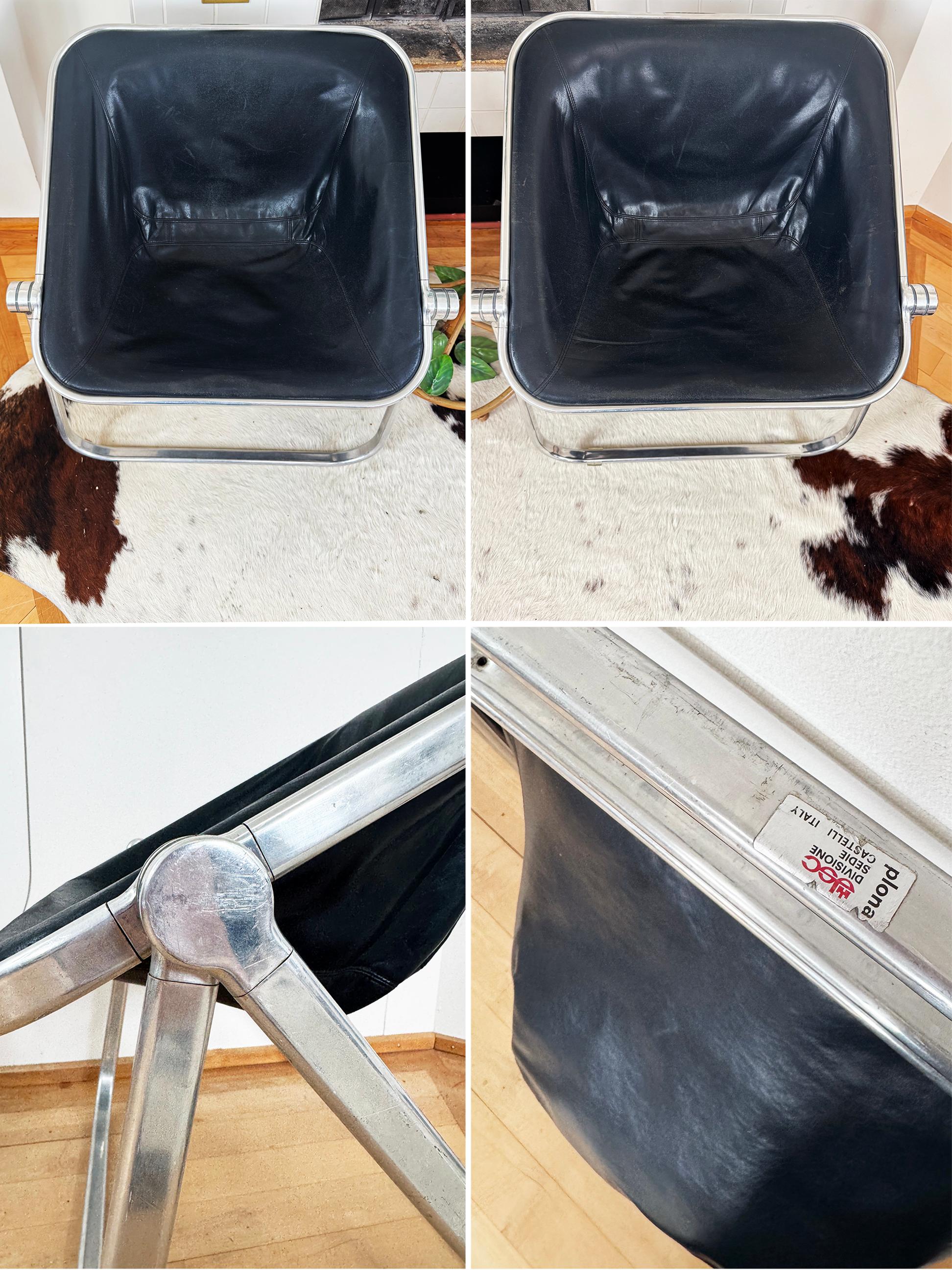 Paar, Schwarzes Leder Chrom Giancarlo Piretti Plona Stühle Castelli - Italien, 1969 (Mitte des 20. Jahrhunderts) im Angebot