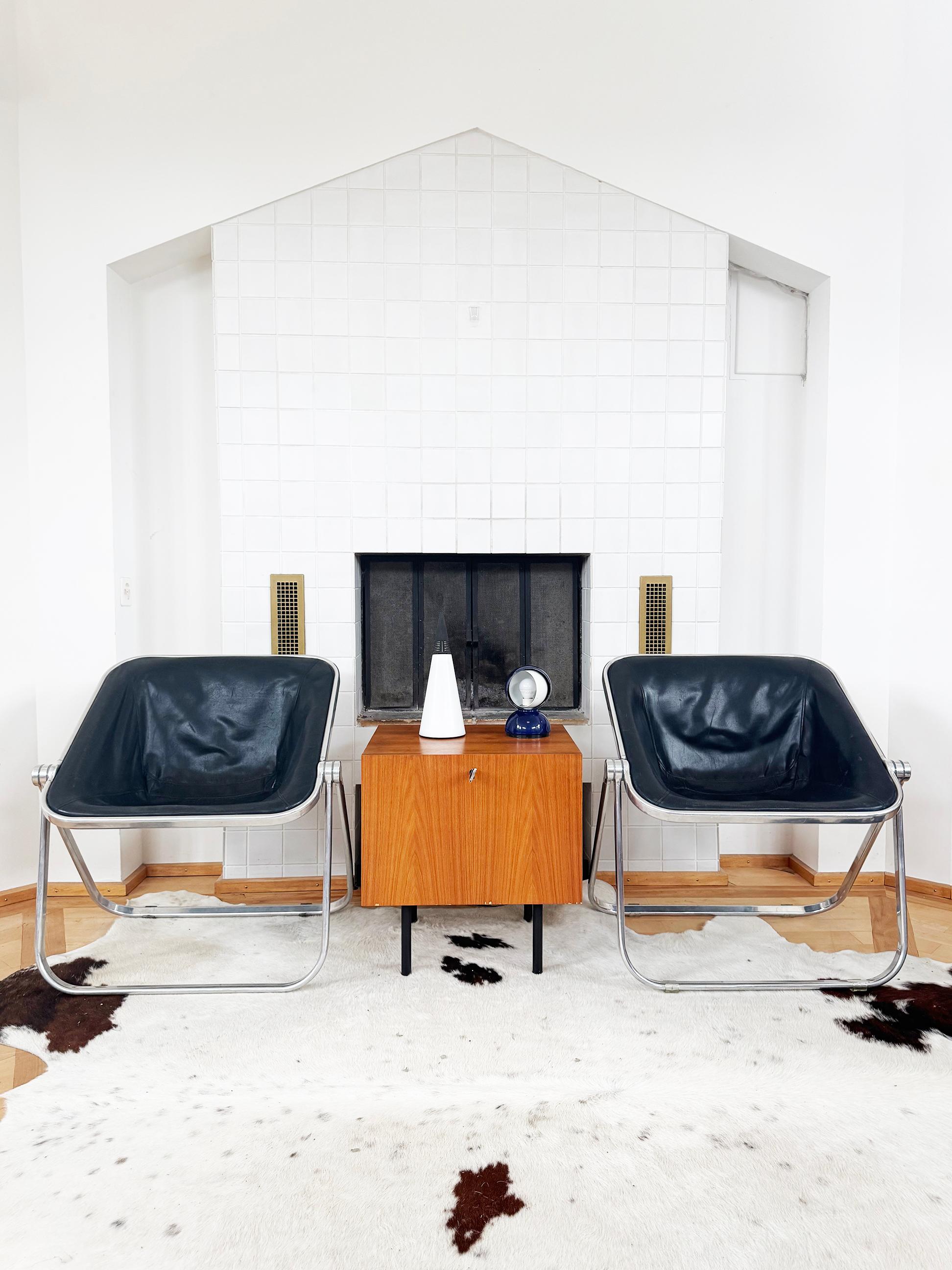 Paar, Schwarzes Leder Chrom Giancarlo Piretti Plona Stühle Castelli - Italien, 1969 im Angebot 1