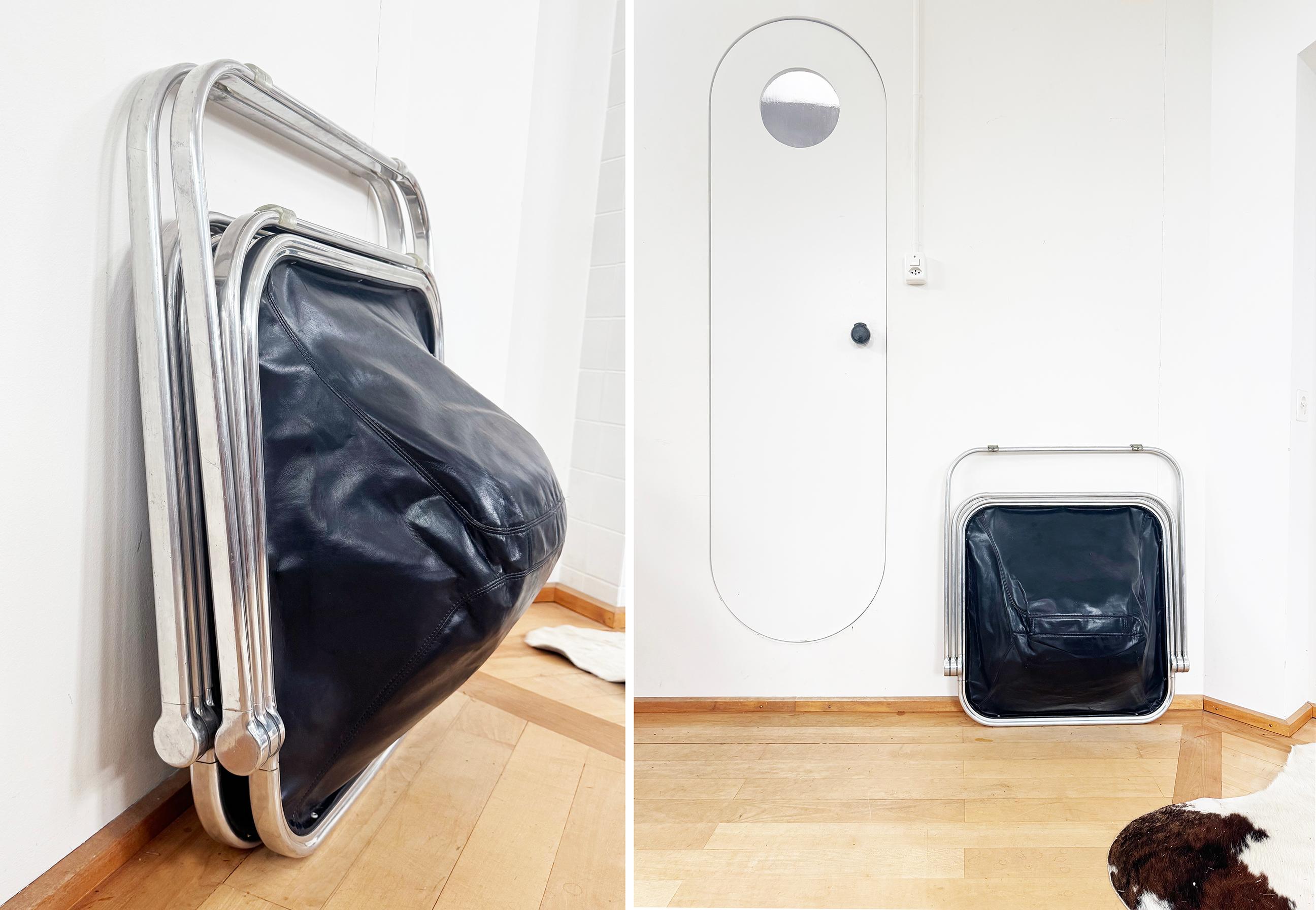 Paar, Schwarzes Leder Chrom Giancarlo Piretti Plona Stühle Castelli - Italien, 1969 im Angebot 2